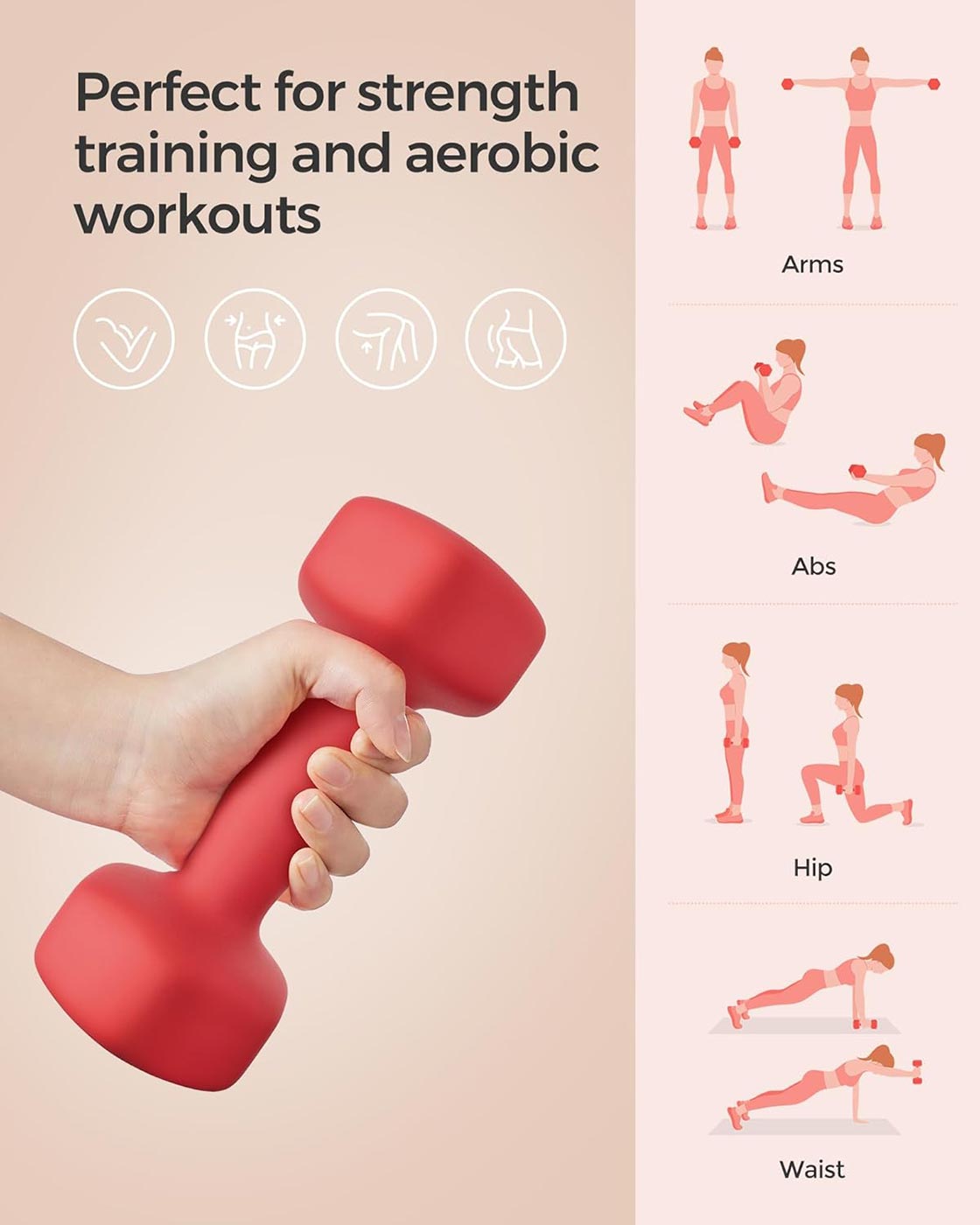 Set of 2 Dumbbells - 3.0 kg Each - Steel - Red