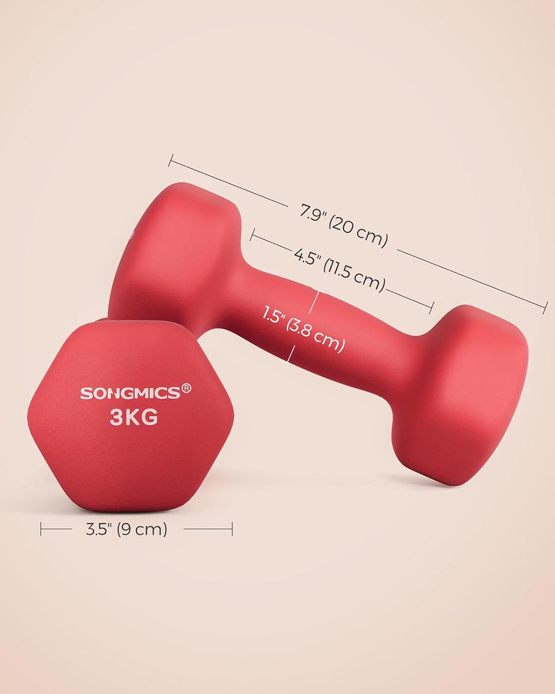 Set of 2 Dumbbells - 3.0 kg Each - Steel - Red