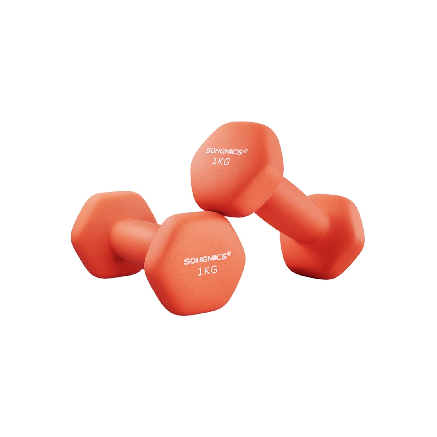 Hexagonal Dumbbells - Steel - Orange - Pair of 2 x 1 kg for Home Workout and Fitness Training