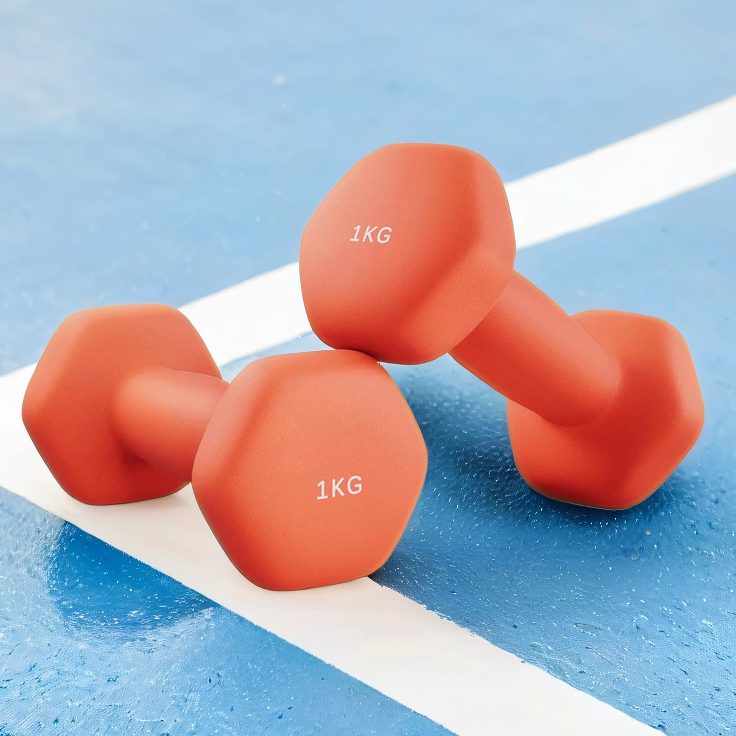 Set of 2 Hexagonal Dumbbells - Neoprene - Green - 2 kg Each for Home Workout