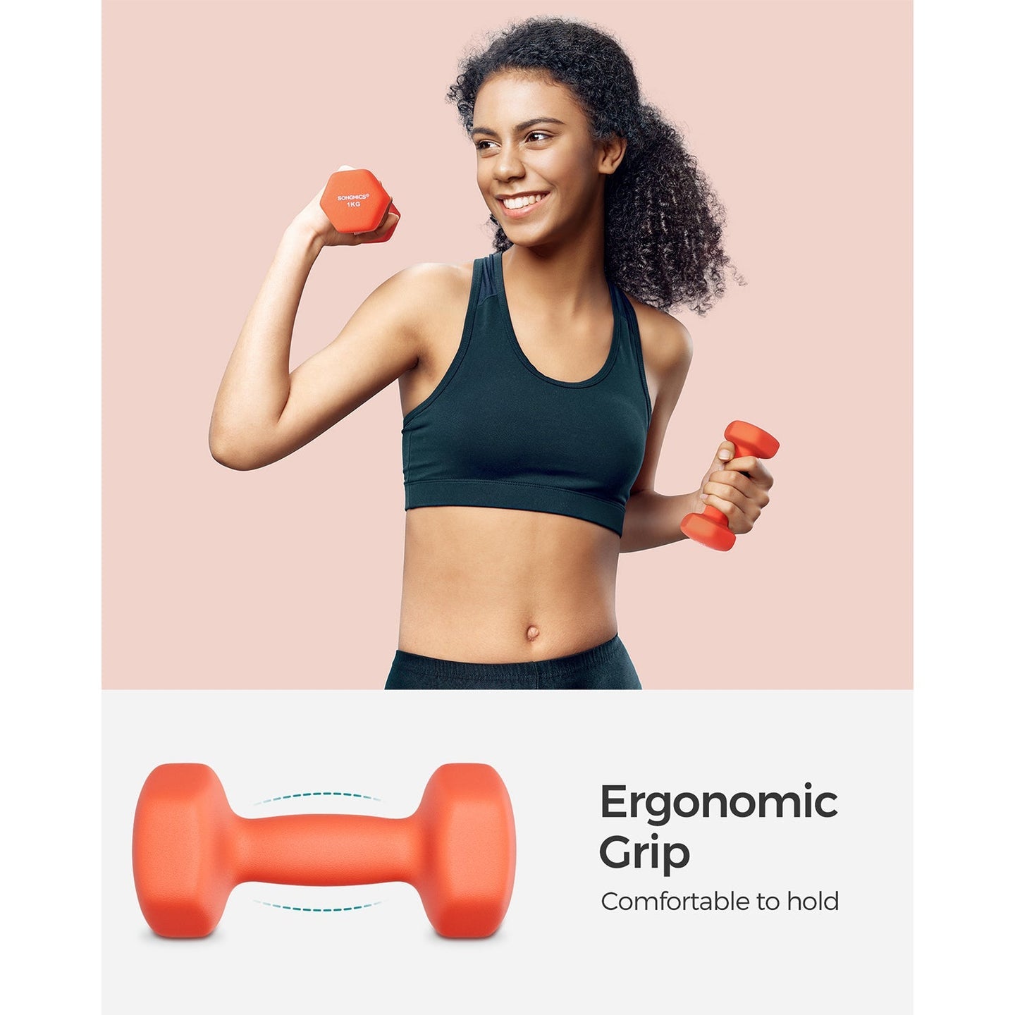 Hexagonal Dumbbells - Steel - Orange - Pair of 2 x 1 kg for Home Workout and Fitness Training