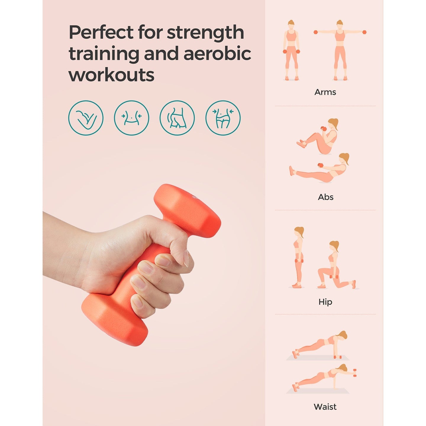 Hexagonal Dumbbells - Steel - Orange - Pair of 2 x 1 kg for Home Workout and Fitness Training