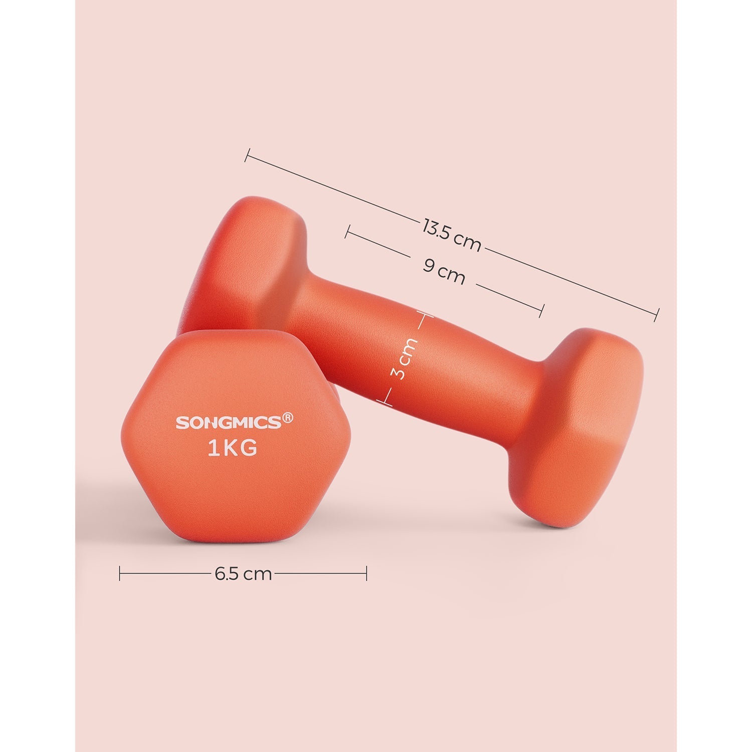 Hexagonal Dumbbells - Steel - Orange - Pair of 2 x 1 kg for Home Workout and Fitness Training