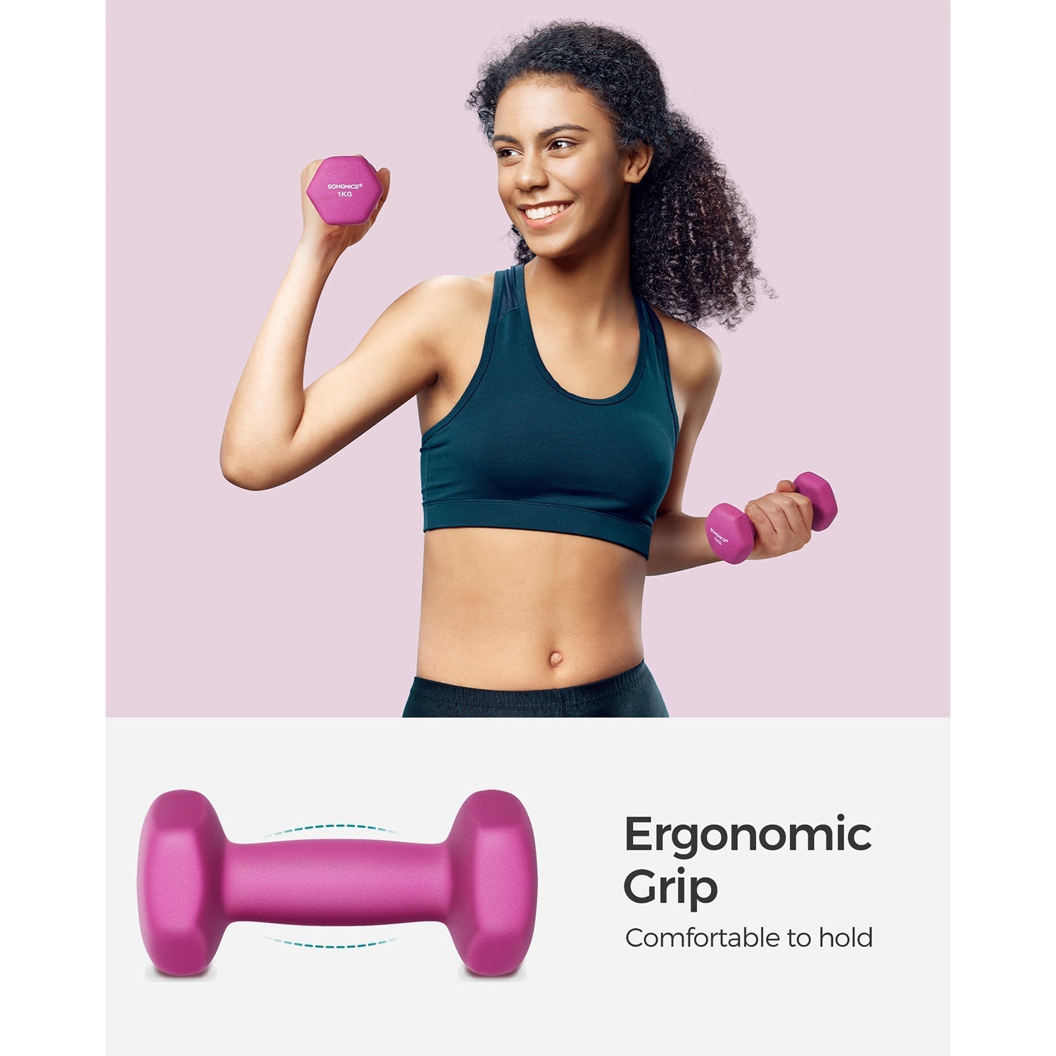 Hexagonal Dumbbells Set - Hexagonal Steel - Pink - Ideal for Home Workout and Fitness Training
