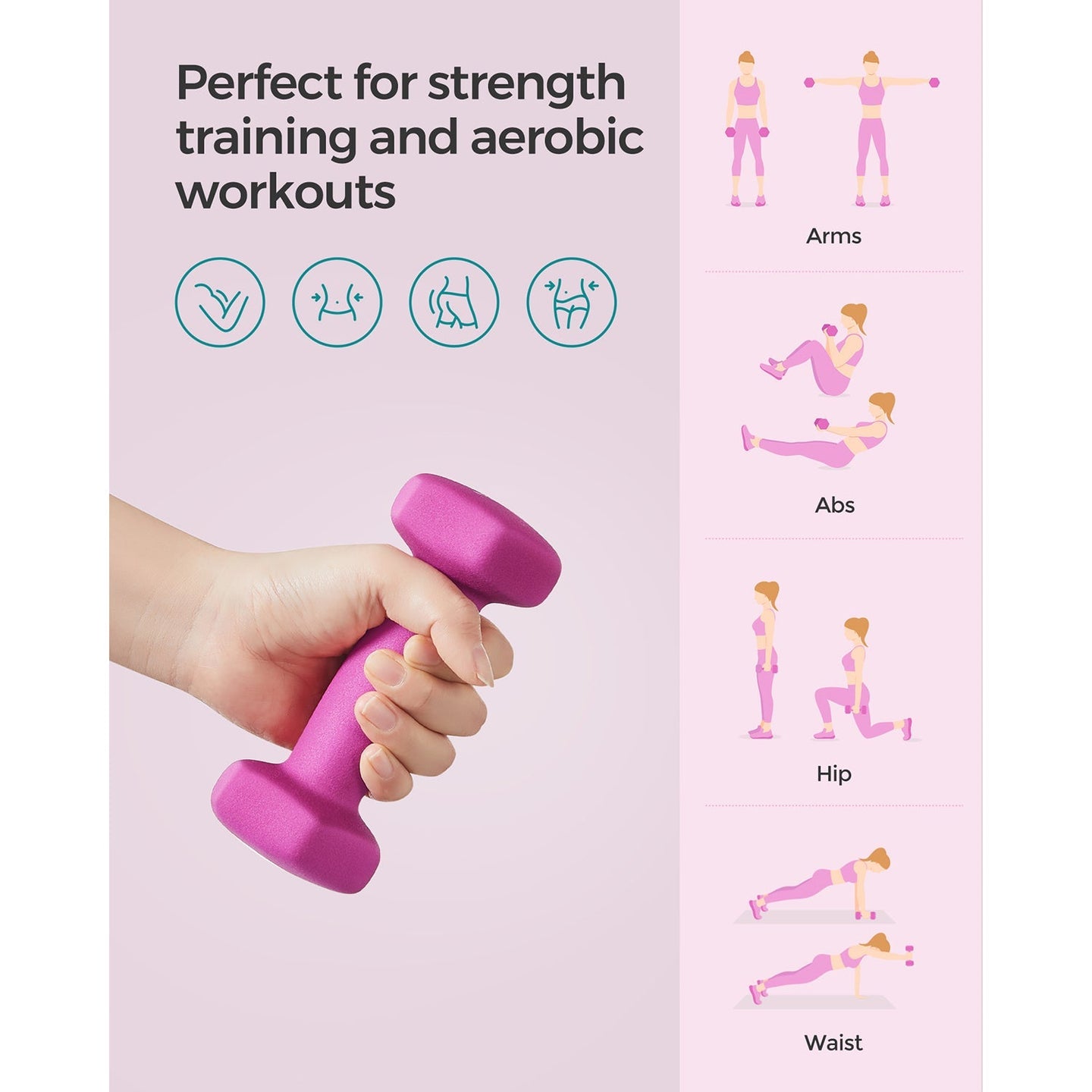 Hexagonal Dumbbells Set - Hexagonal Steel - Pink - Ideal for Home Workout and Fitness Training