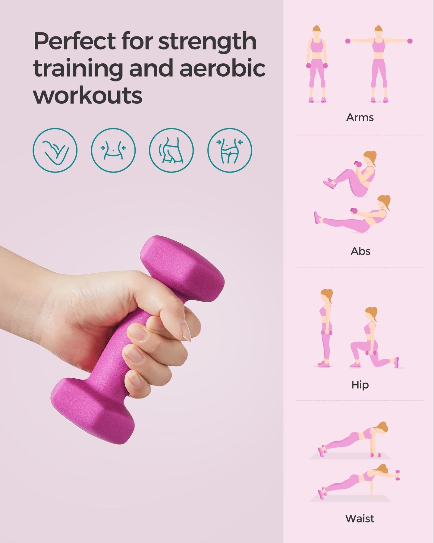 Hexagonal Dumbbells Set - Hexagonal Steel - Pink - Ideal for Home Workout and Fitness Training
