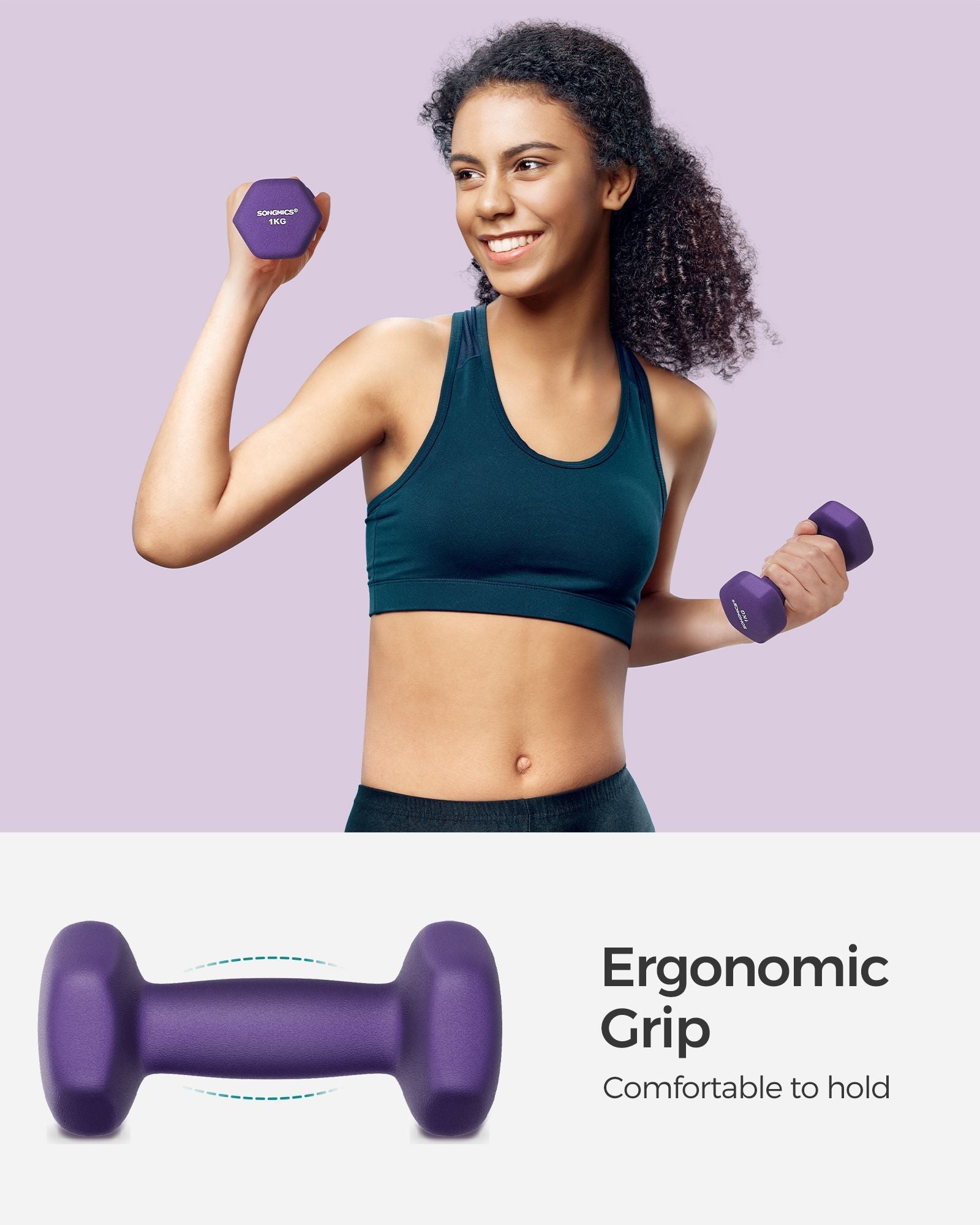 Set of 2 Hexagonal Dumbbells - Steel - Purple - Ideal for Home Workout and Fitness Training