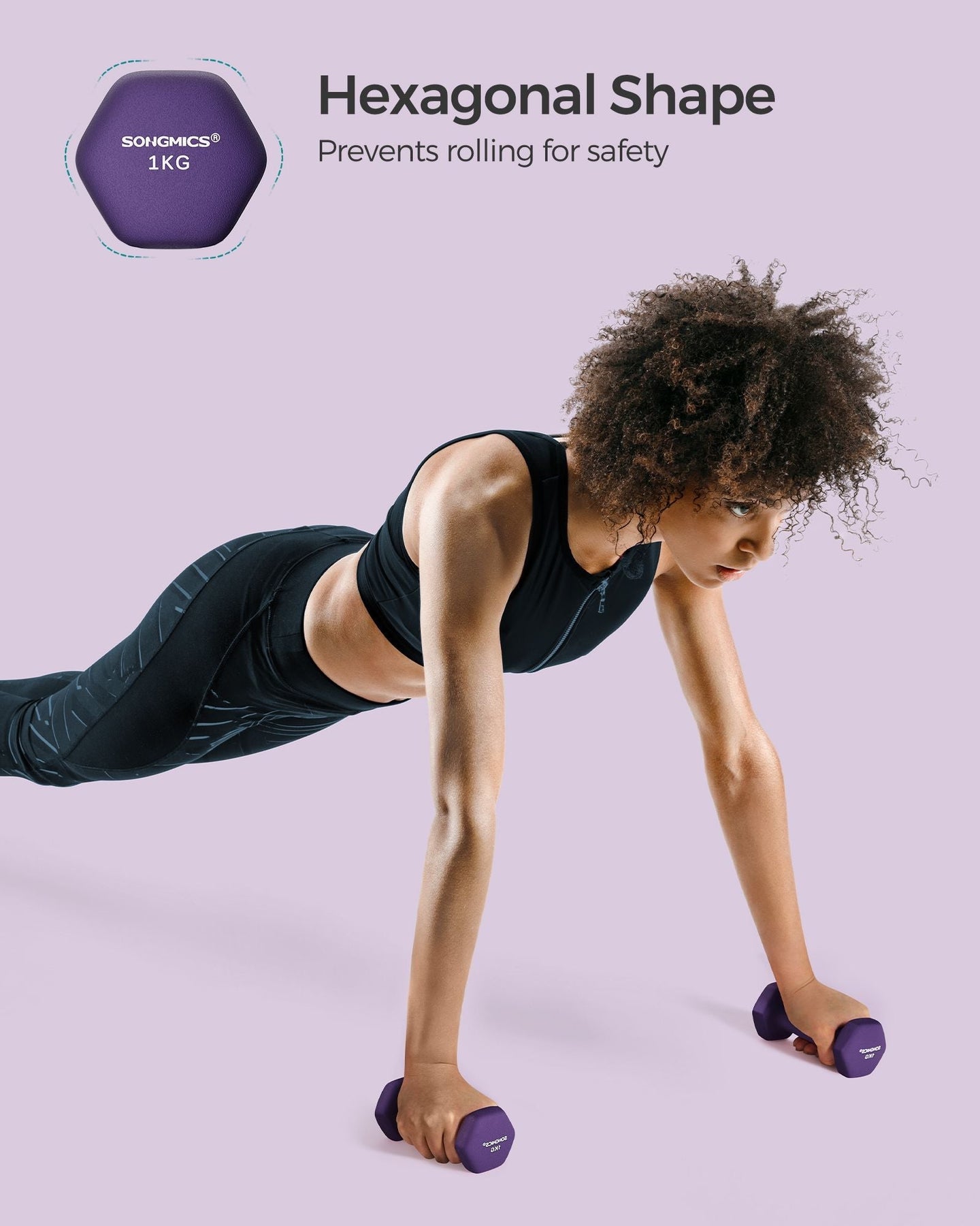 Set of 2 Hexagonal Dumbbells - Steel - Purple - Ideal for Home Workout and Fitness Training