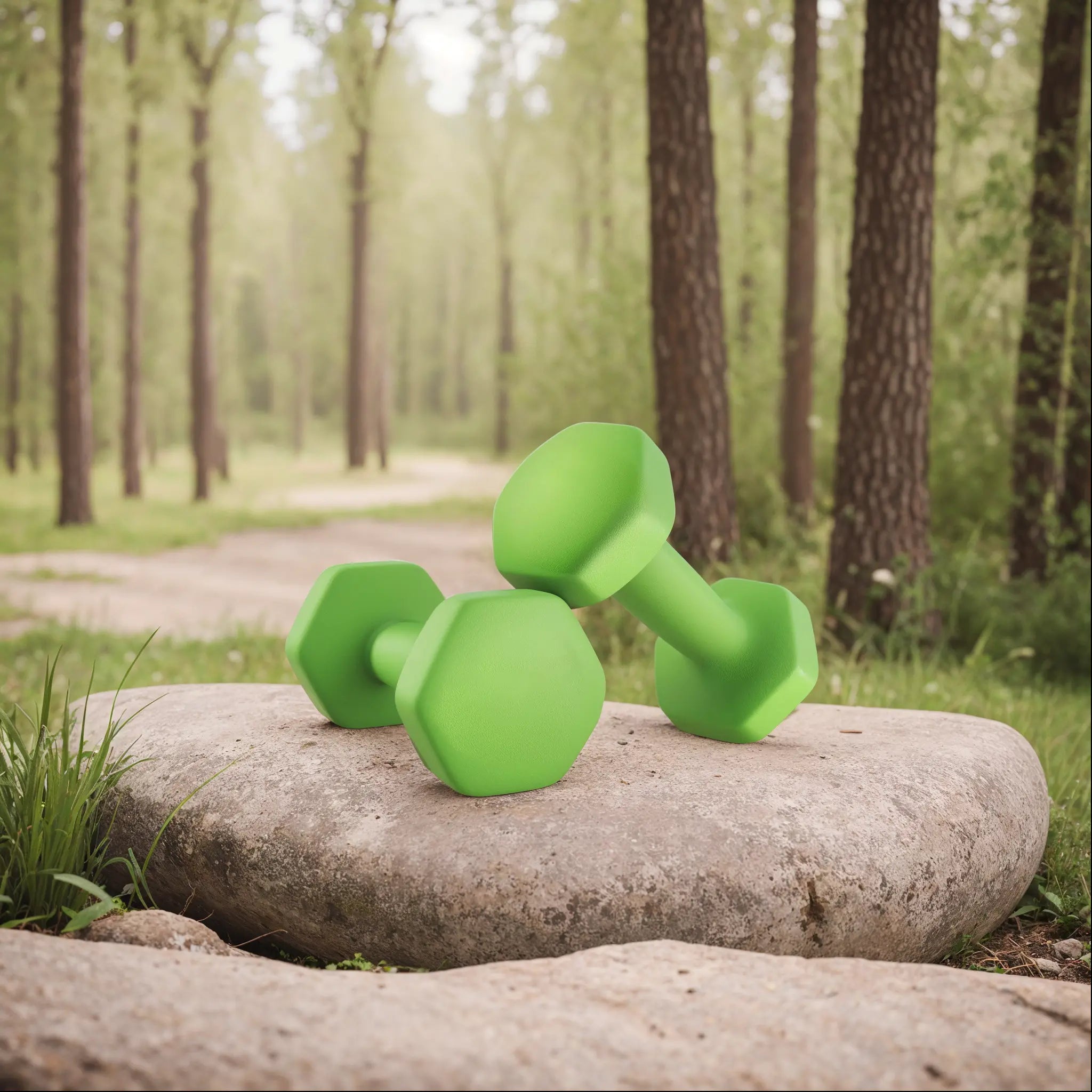 Dumbbell Set - Neoprene - Green - Hexagonal Design