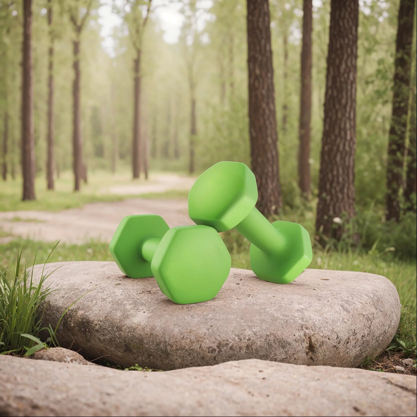 Dumbbell Set - Neoprene - Green - Hexagonal Design