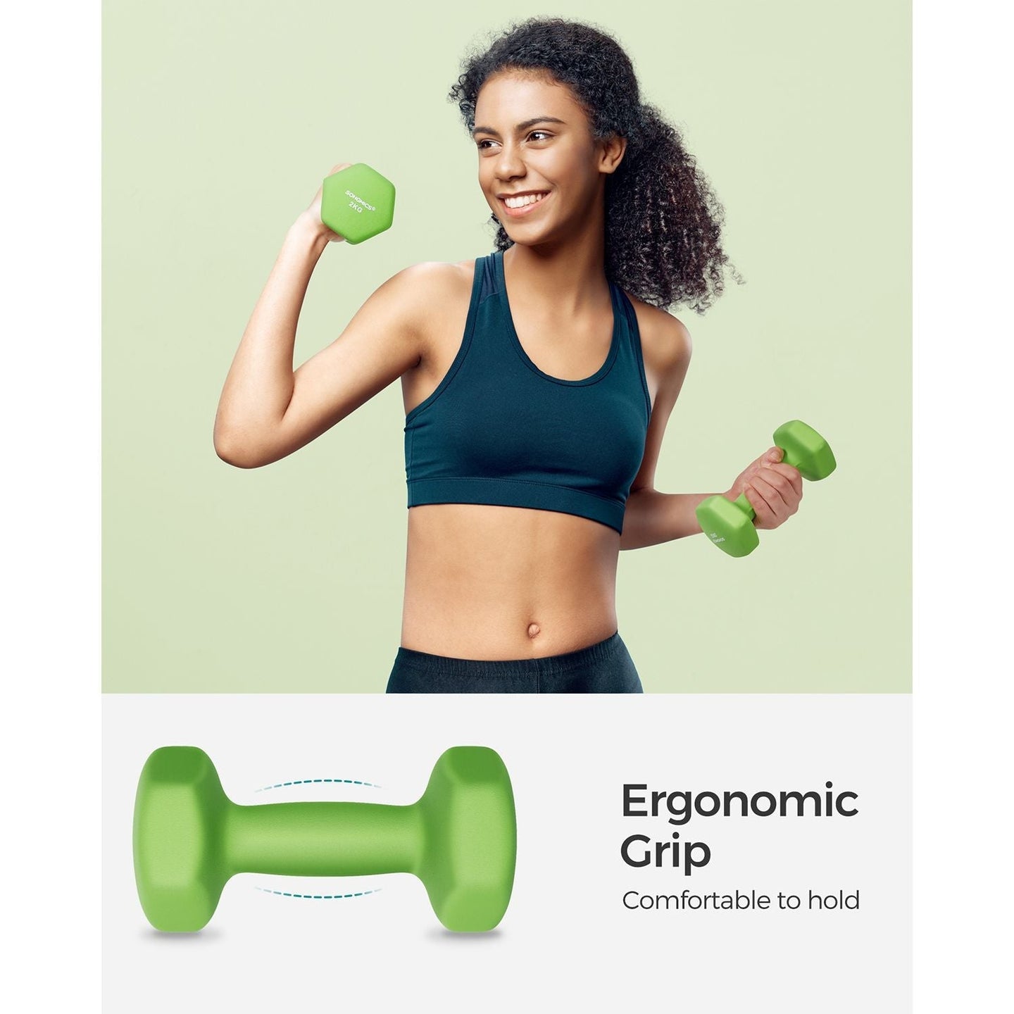 Hexagonal Dumbbells - Steel - Green - Set of 2 x 2 kg for Home Workout