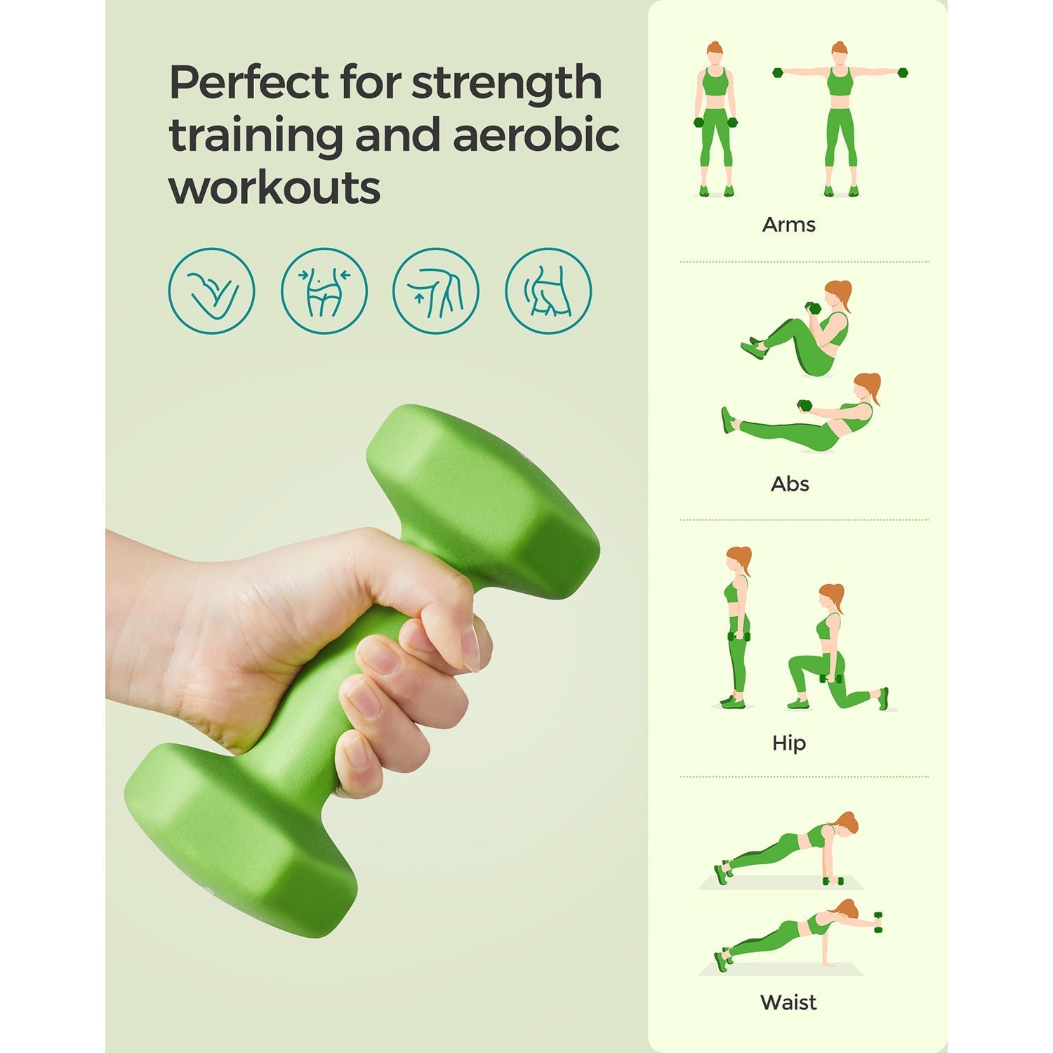Hexagonal Dumbbells - Steel - Green - Set of 2 x 2 kg for Home Workout