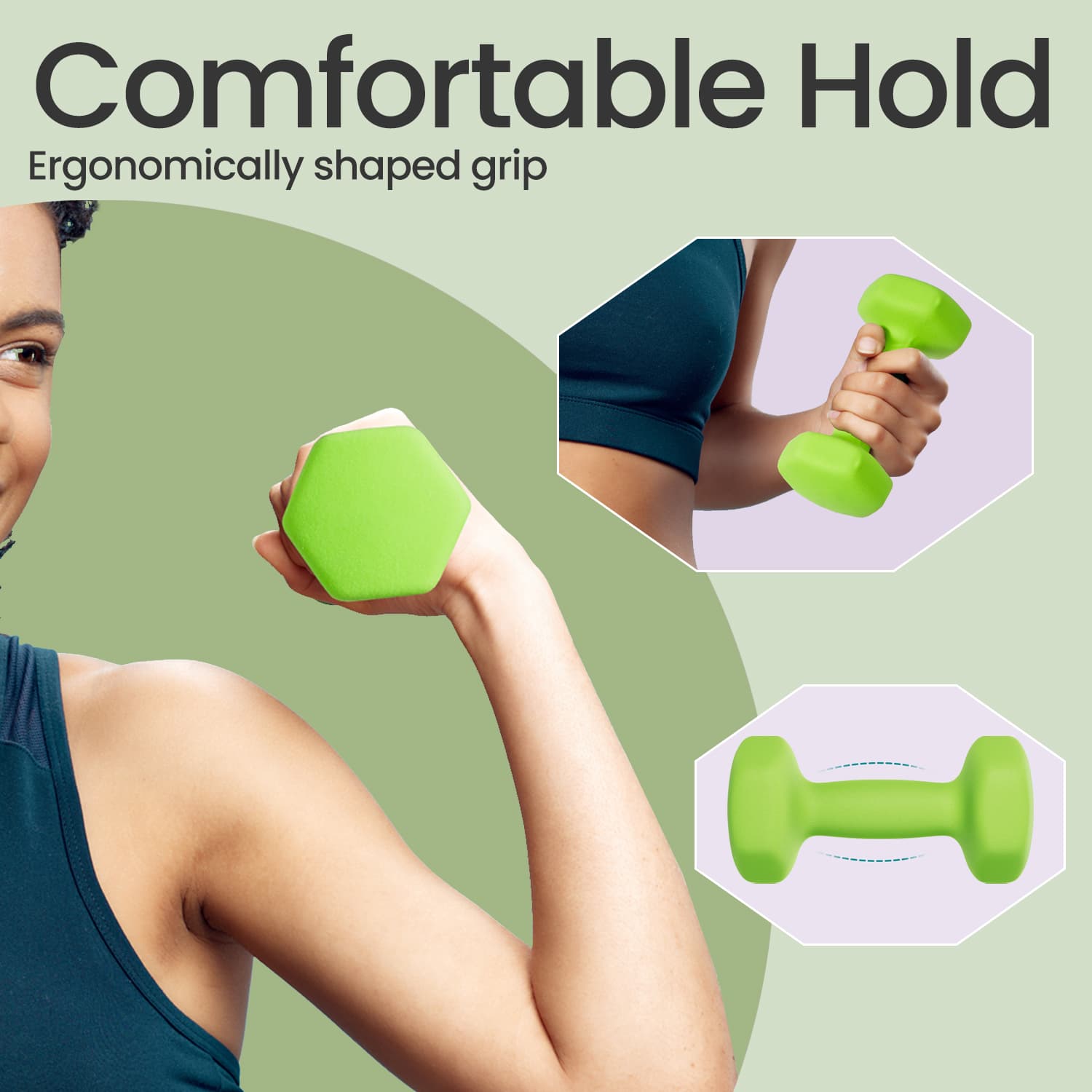 Dumbbell Set - Neoprene - Green - Hexagonal Design