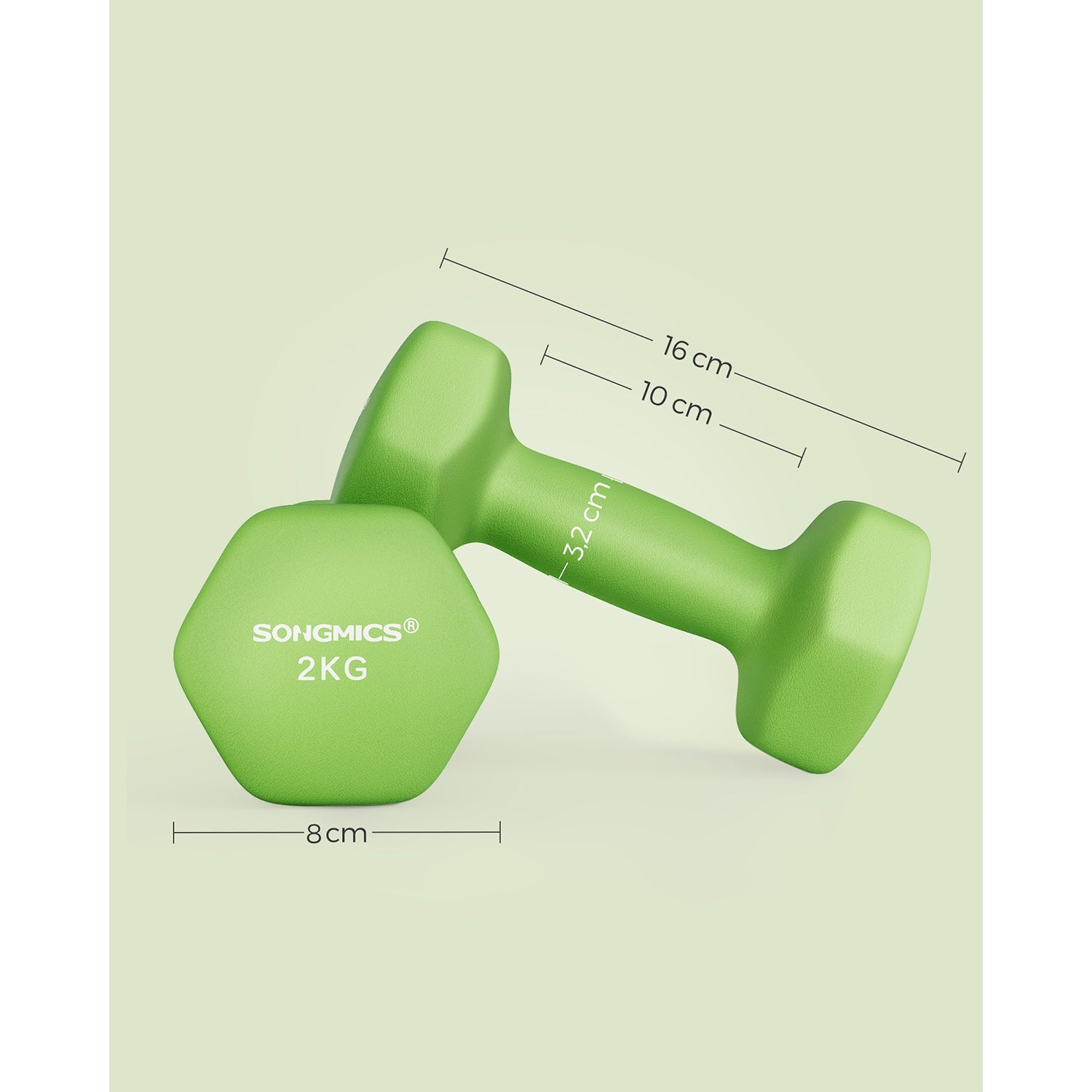 Hexagonal Dumbbells - Steel - Green - Set of 2 x 2 kg for Home Workout