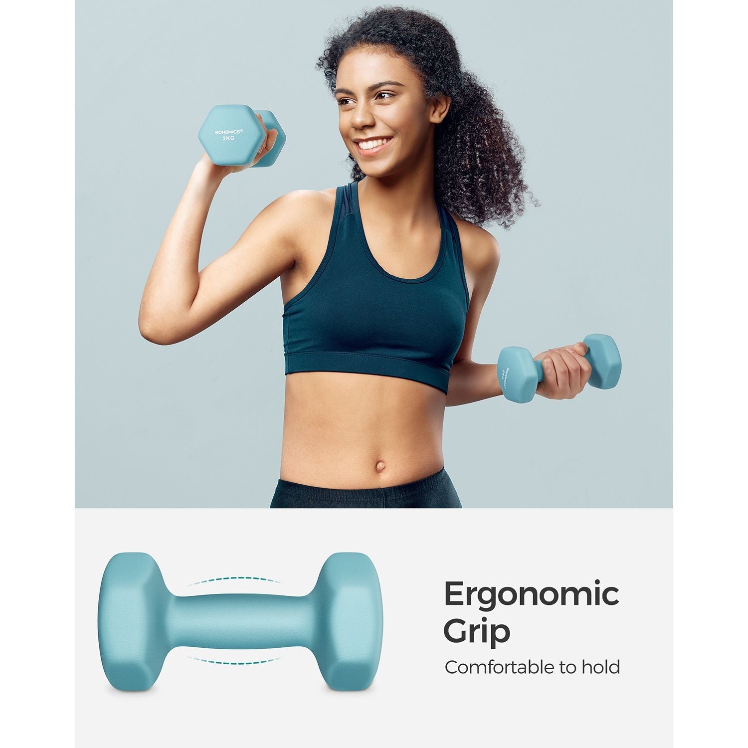 Hexagonal Dumbbells Set - Steel - Light Blue - Ideal for Home Workout and Fitness Training