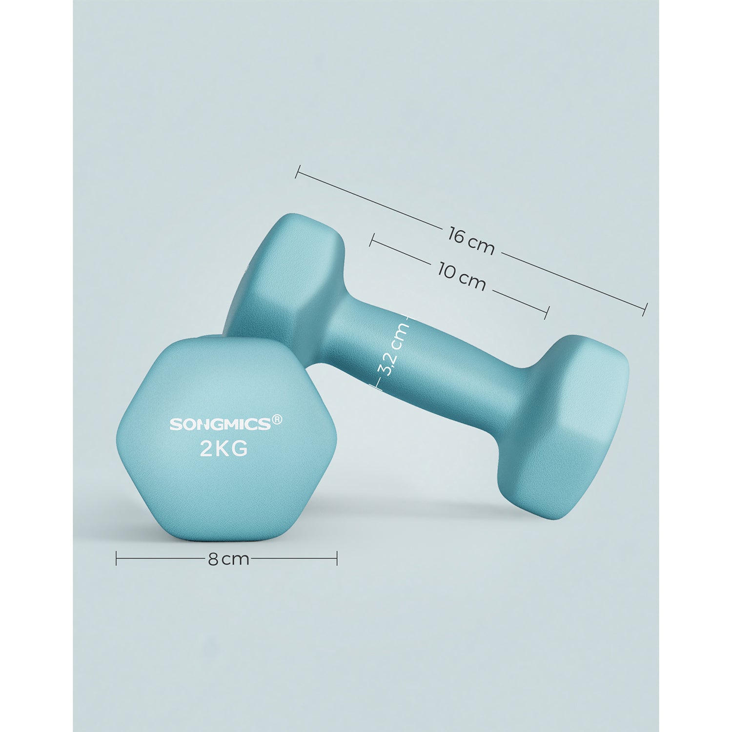 Hexagonal Dumbbells Set - Steel - Light Blue - Ideal for Home Workout and Fitness Training