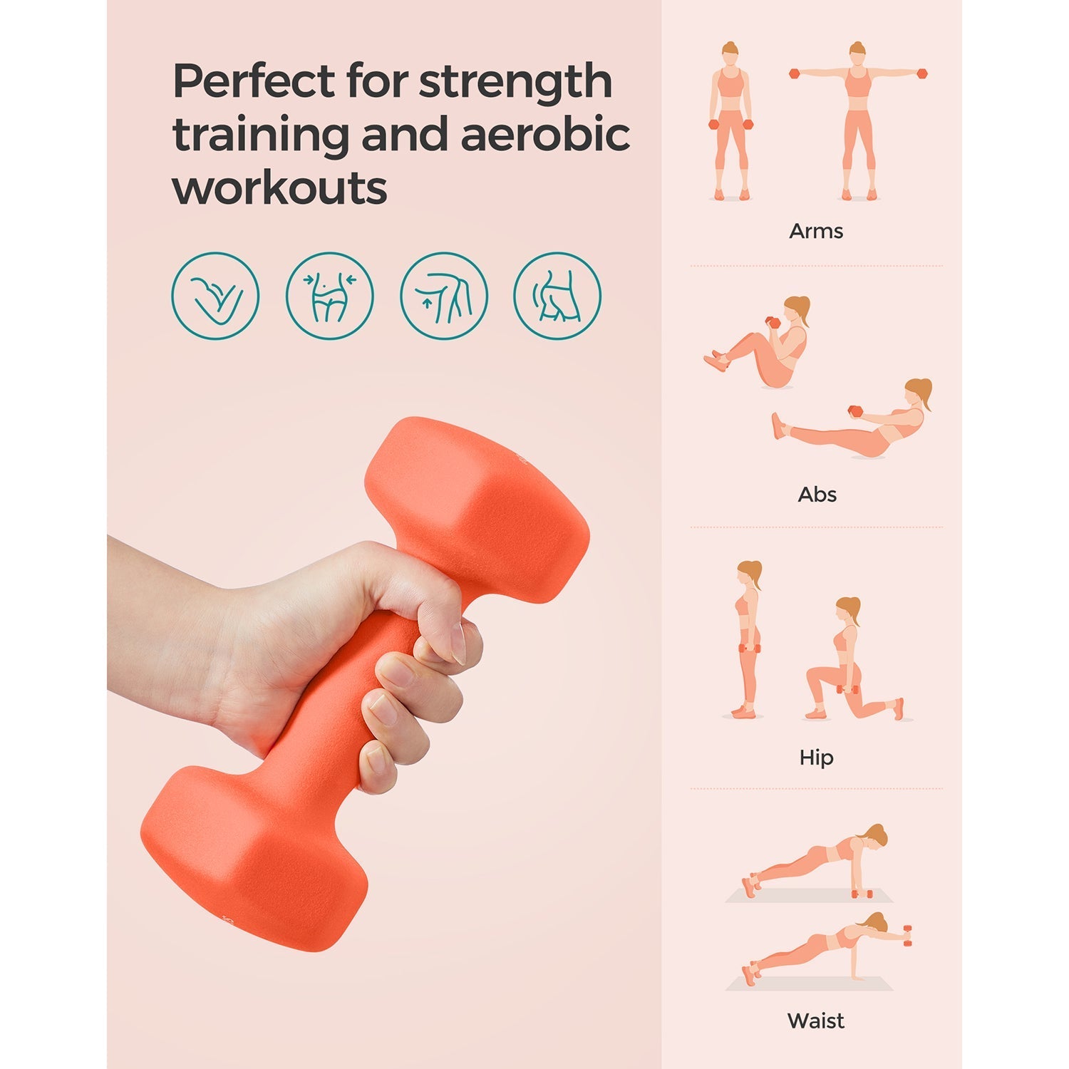 Set of 2 Hexagonal Dumbbells - Steel - Orange - Ideal for Home Workout and Fitness Training