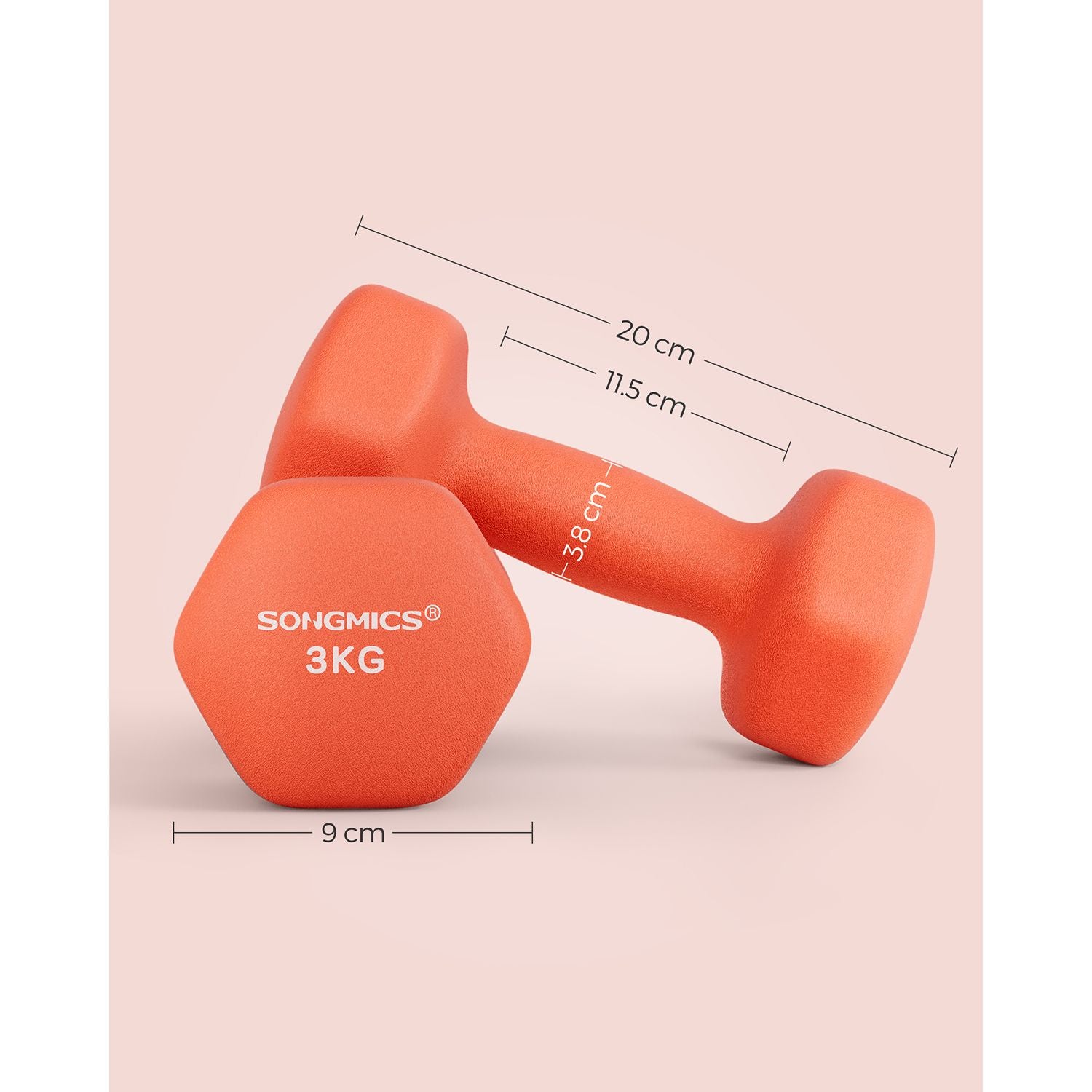 Set of 2 Hexagonal Dumbbells - Steel - Orange - Ideal for Home Workout and Fitness Training