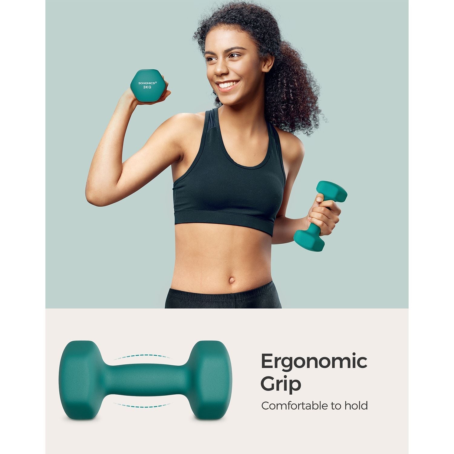 Set of 2 Hexagonal Dumbbells - Steel - Teal - Home Workout Fitness Exercise