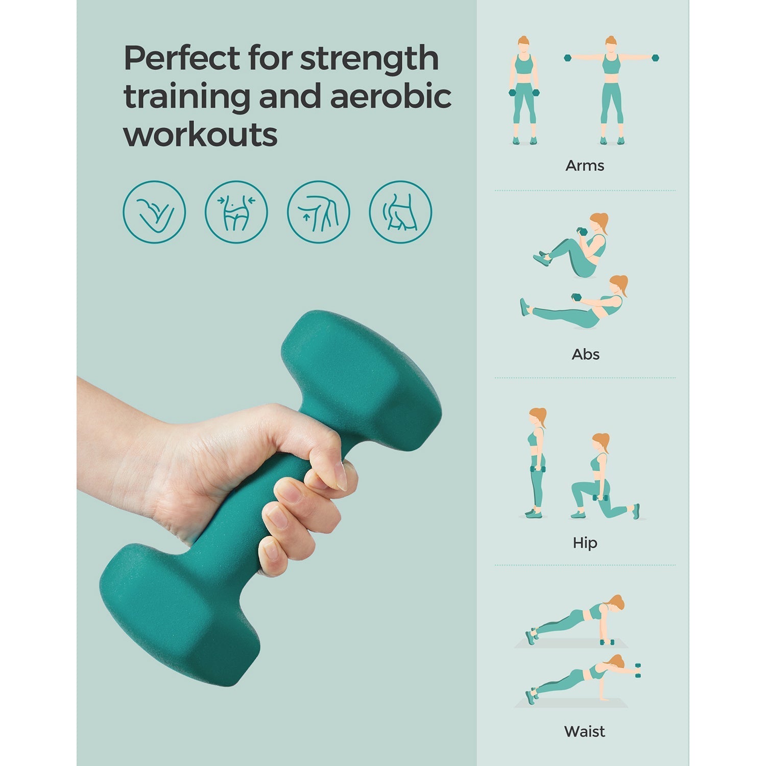 Set of 2 Hexagonal Dumbbells - Steel - Teal - Home Workout Fitness Exercise
