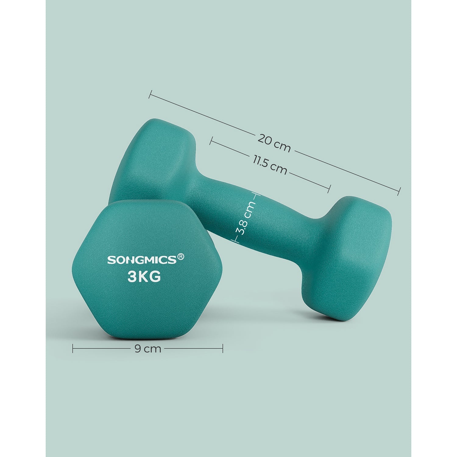 Set of 2 Hexagonal Dumbbells - Steel - Teal - Home Workout Fitness Exercise