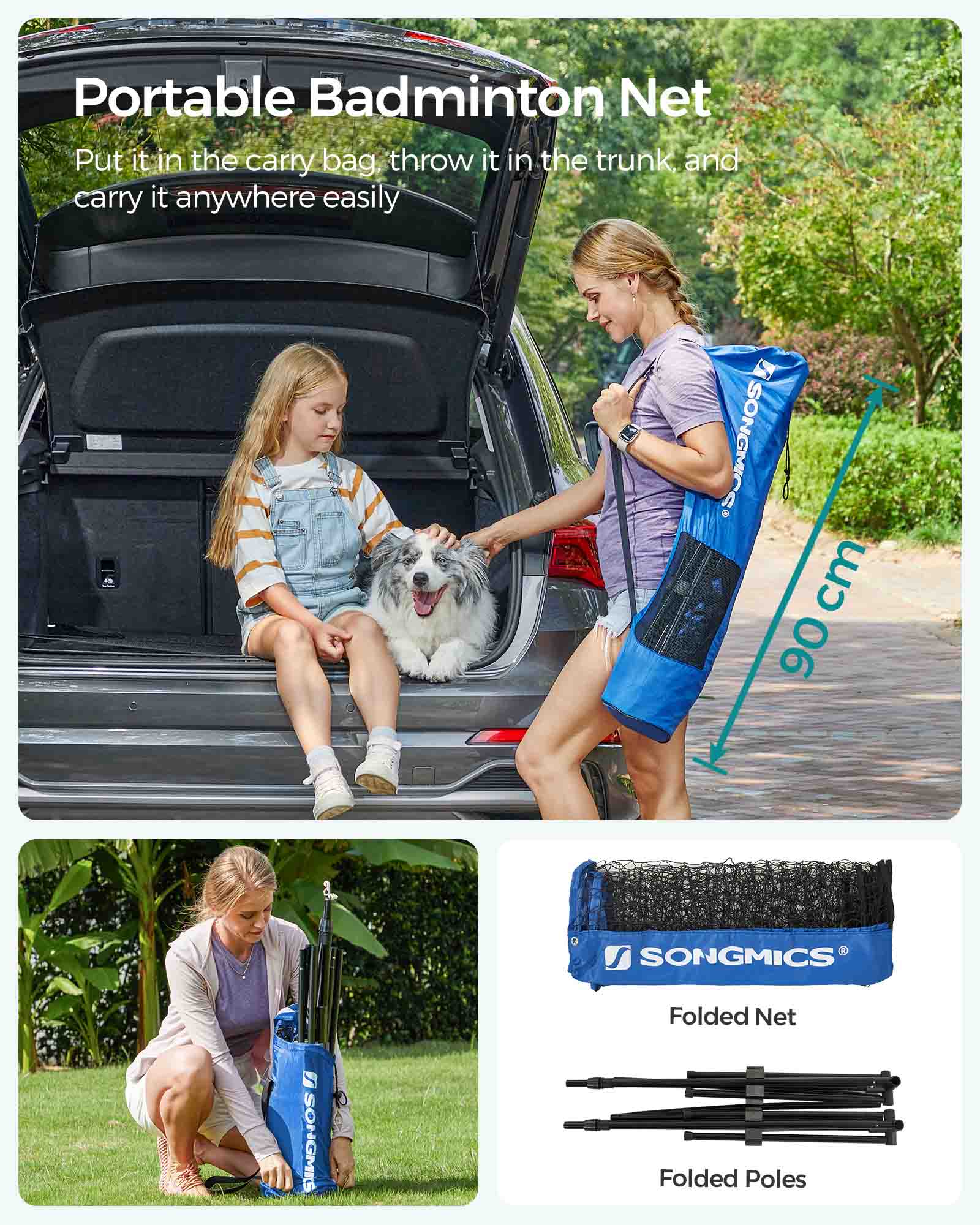 Portable Badminton Tennis Net - 4m - Adjustable Height