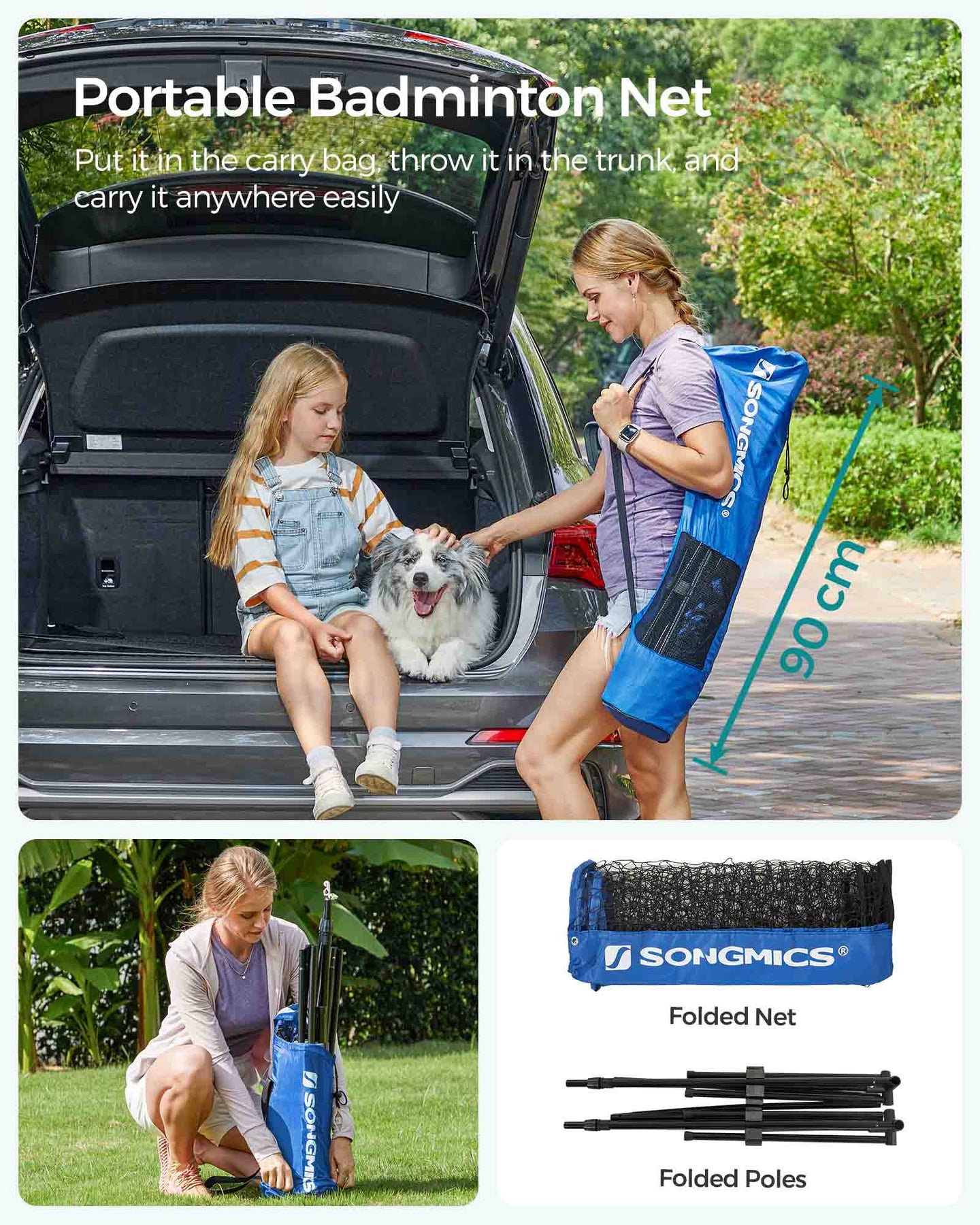 Portable Badminton Tennis Net - 4m - Adjustable Height