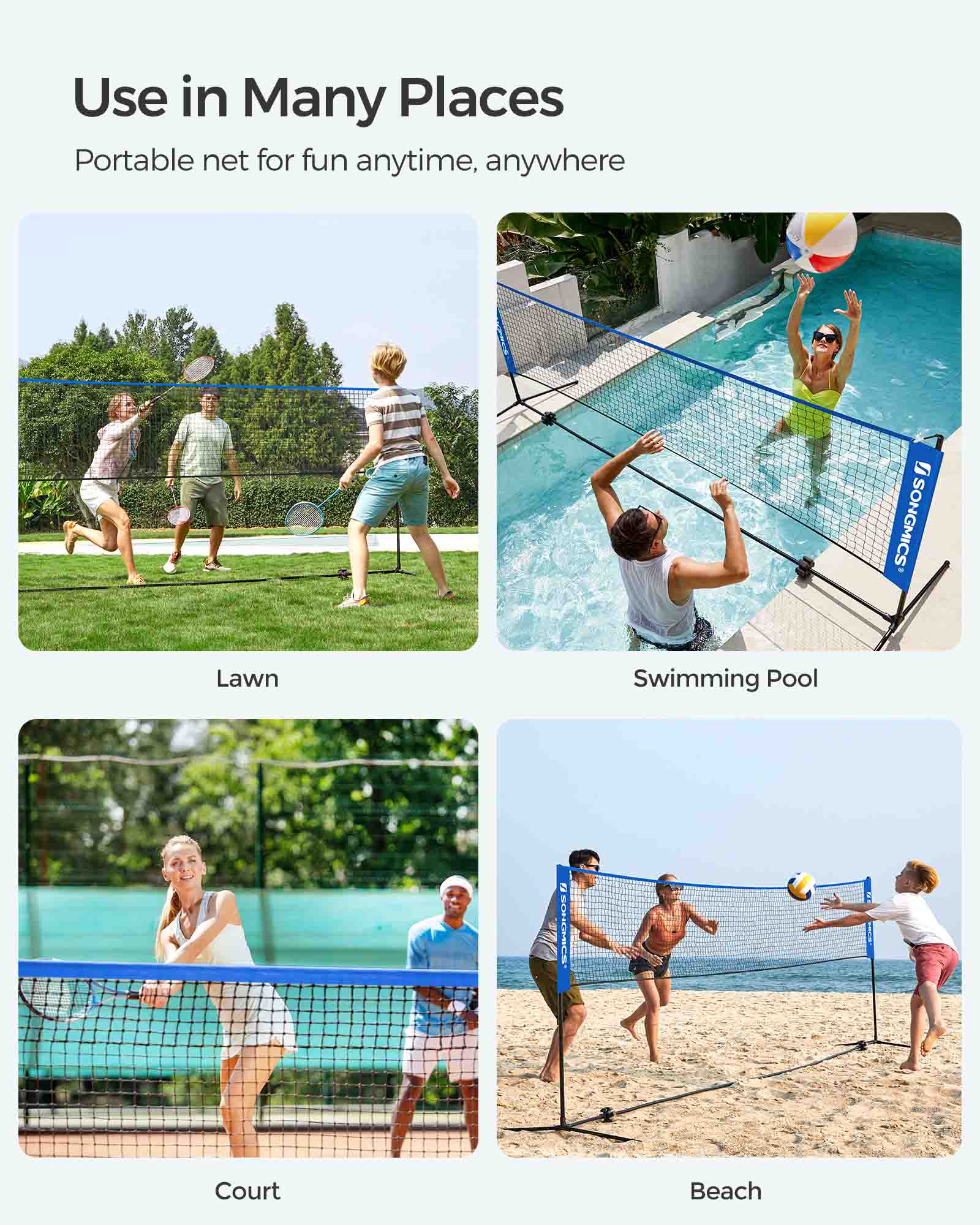 Portable Badminton Tennis Net - 4m - Adjustable Height