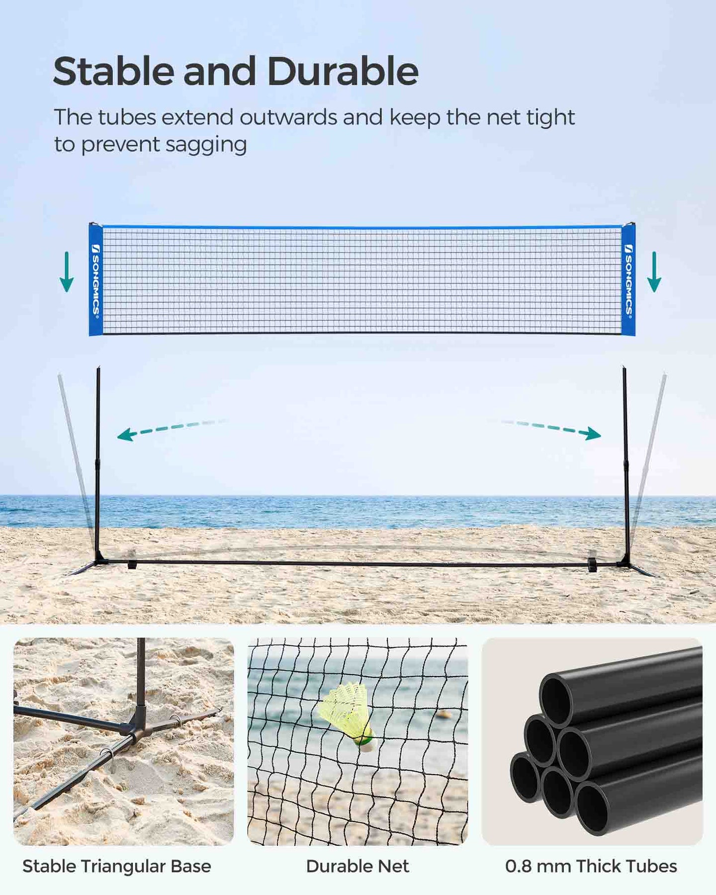 Portable Badminton Tennis Net - 4m - Adjustable Height