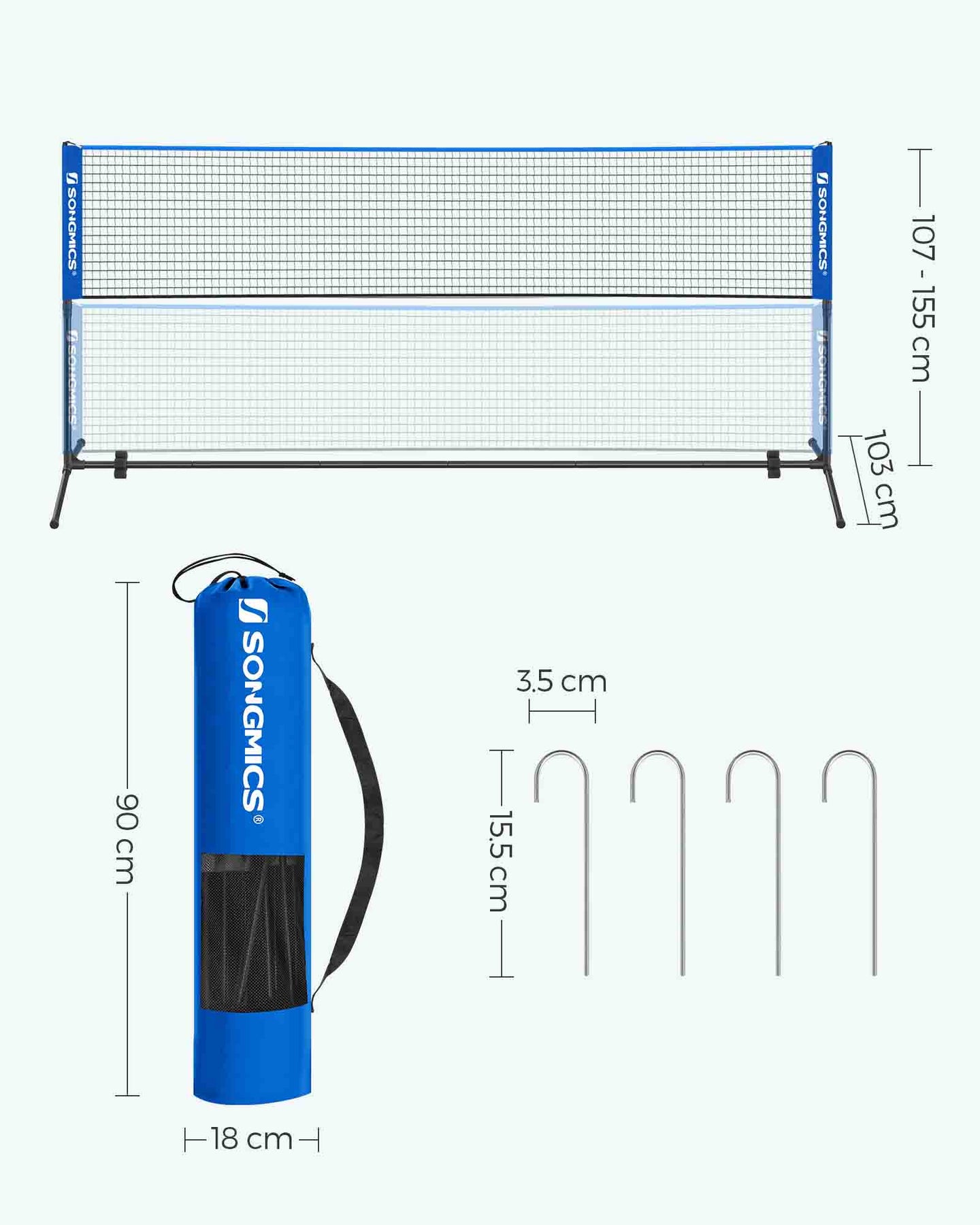 Portable Badminton Tennis Net - 4m - Adjustable Height