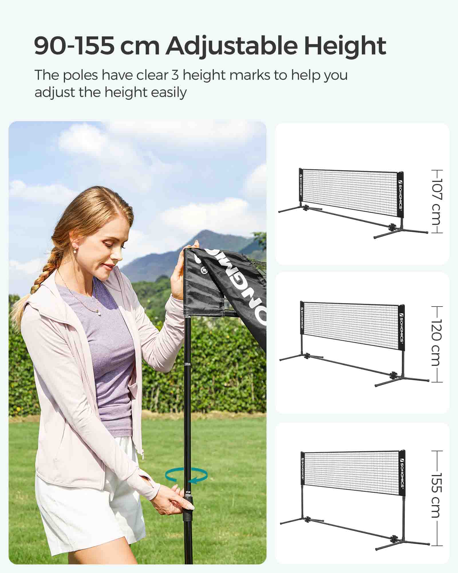Portable Height Adjustable Badminton Net - 4m - Iron Frame - Indoor and Outdoor Use
