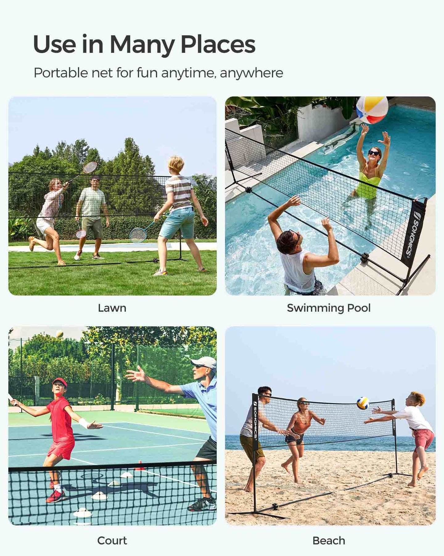 Portable Height Adjustable Badminton and Tennis Net - 4m Length - Durable Design