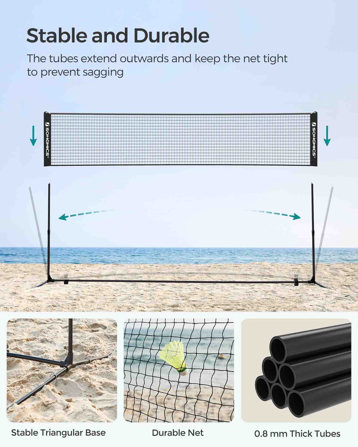 Portable Height Adjustable Badminton and Tennis Net - 4m Length - Durable Design