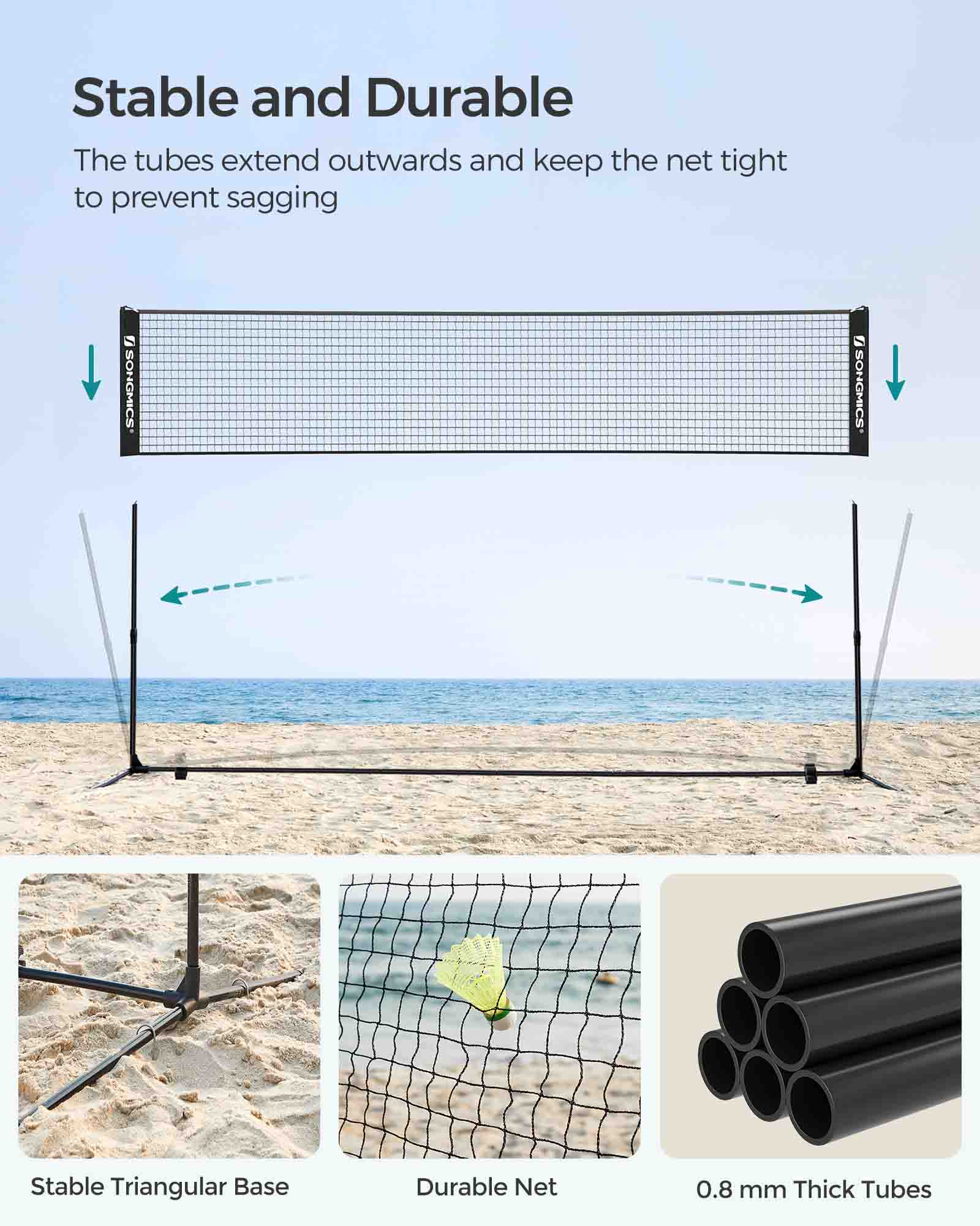 Portable Height Adjustable Badminton Net - 4m - Iron Frame - Indoor and Outdoor Use