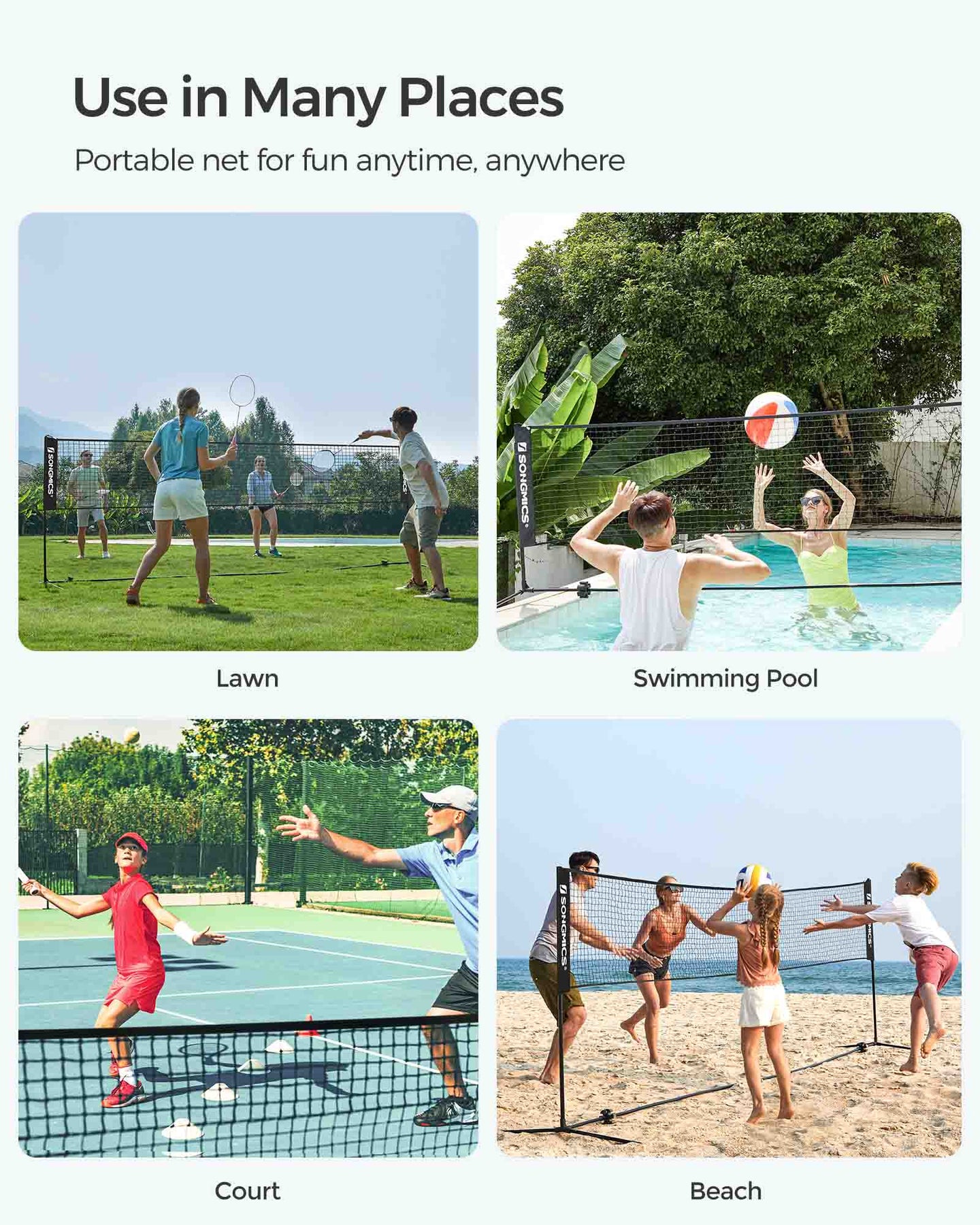 Tennis Net - Durable Mesh - Black - Height Adjustable