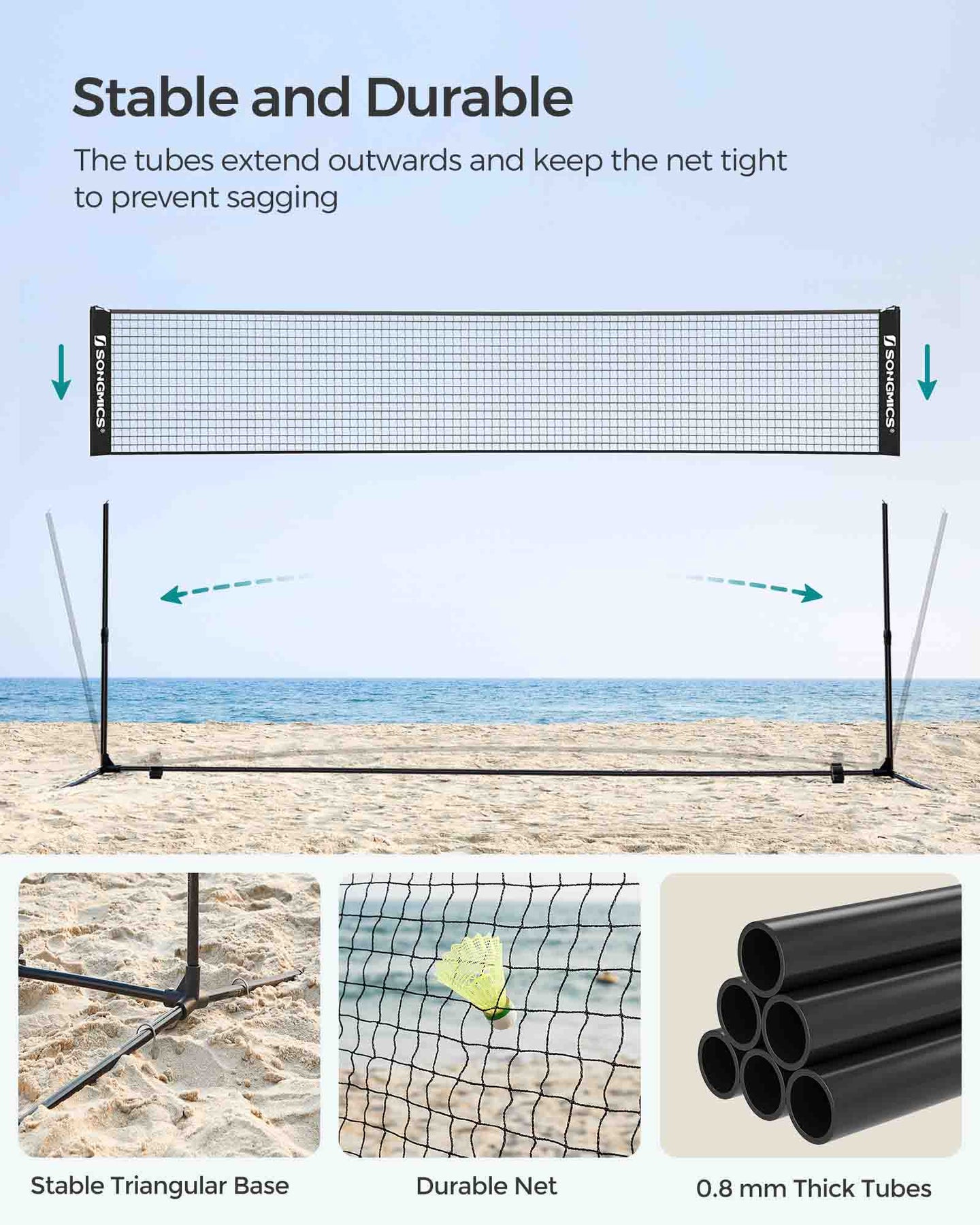 Tennis Net - Durable Mesh - Black - Height Adjustable