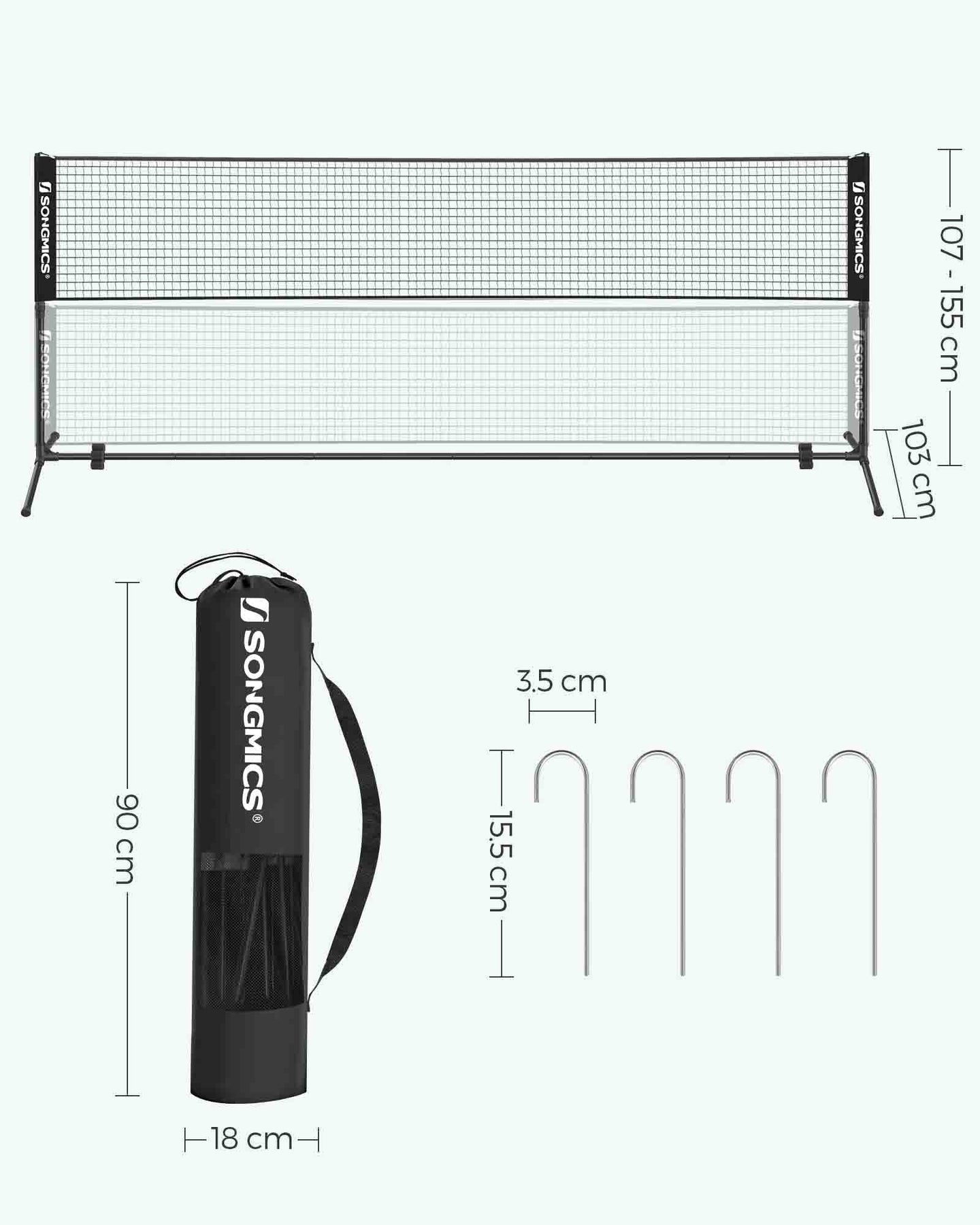 Tennis Net - Durable Mesh - Black - Height Adjustable