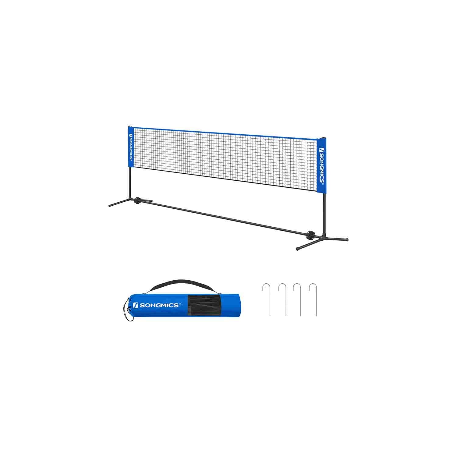 Tennis Net - Polyester - Blue - 5m Height Adjustable with Poles