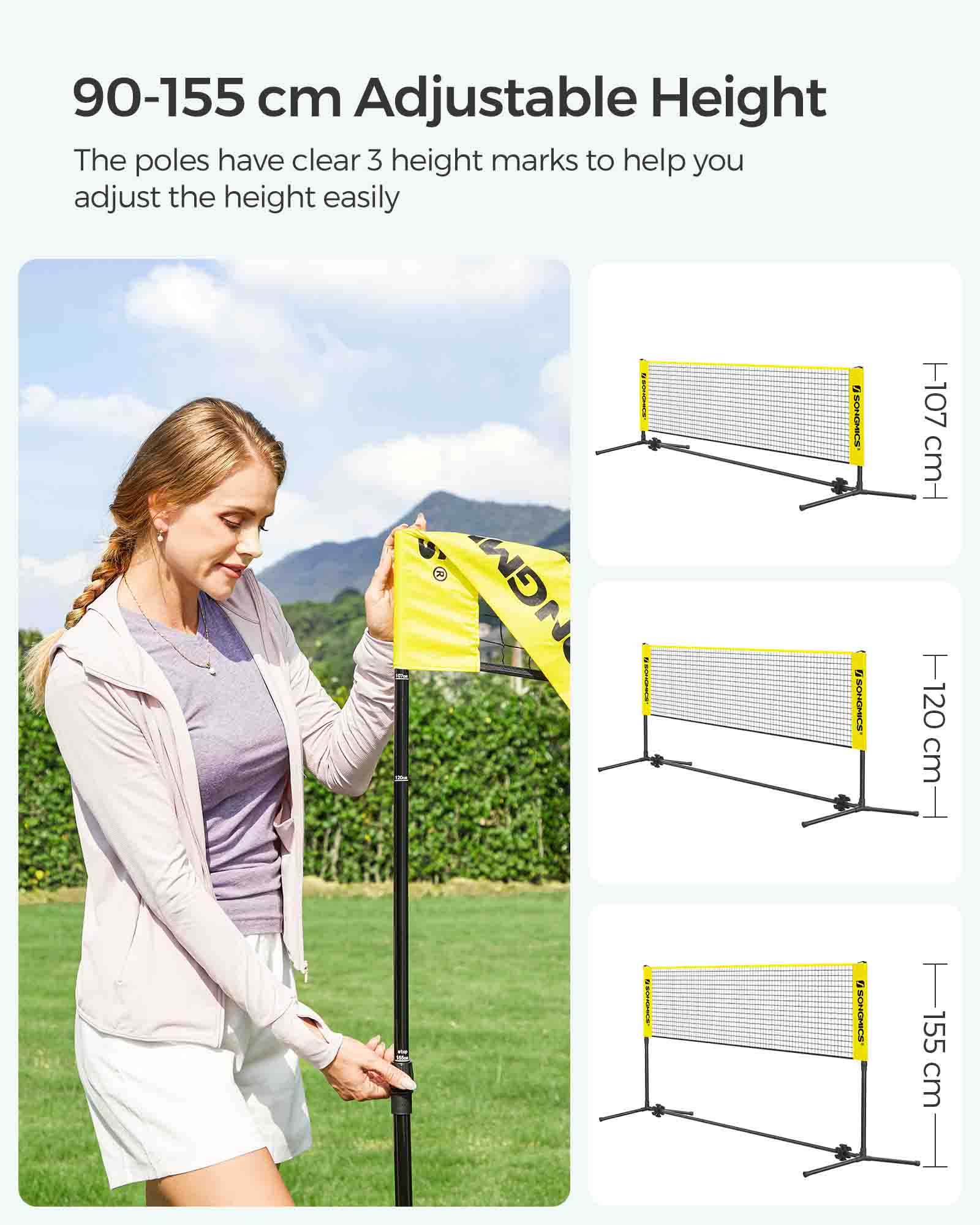 Height Adjustable Badminton Net - 5m - Durable Fabric - Includes Adjustable Poles