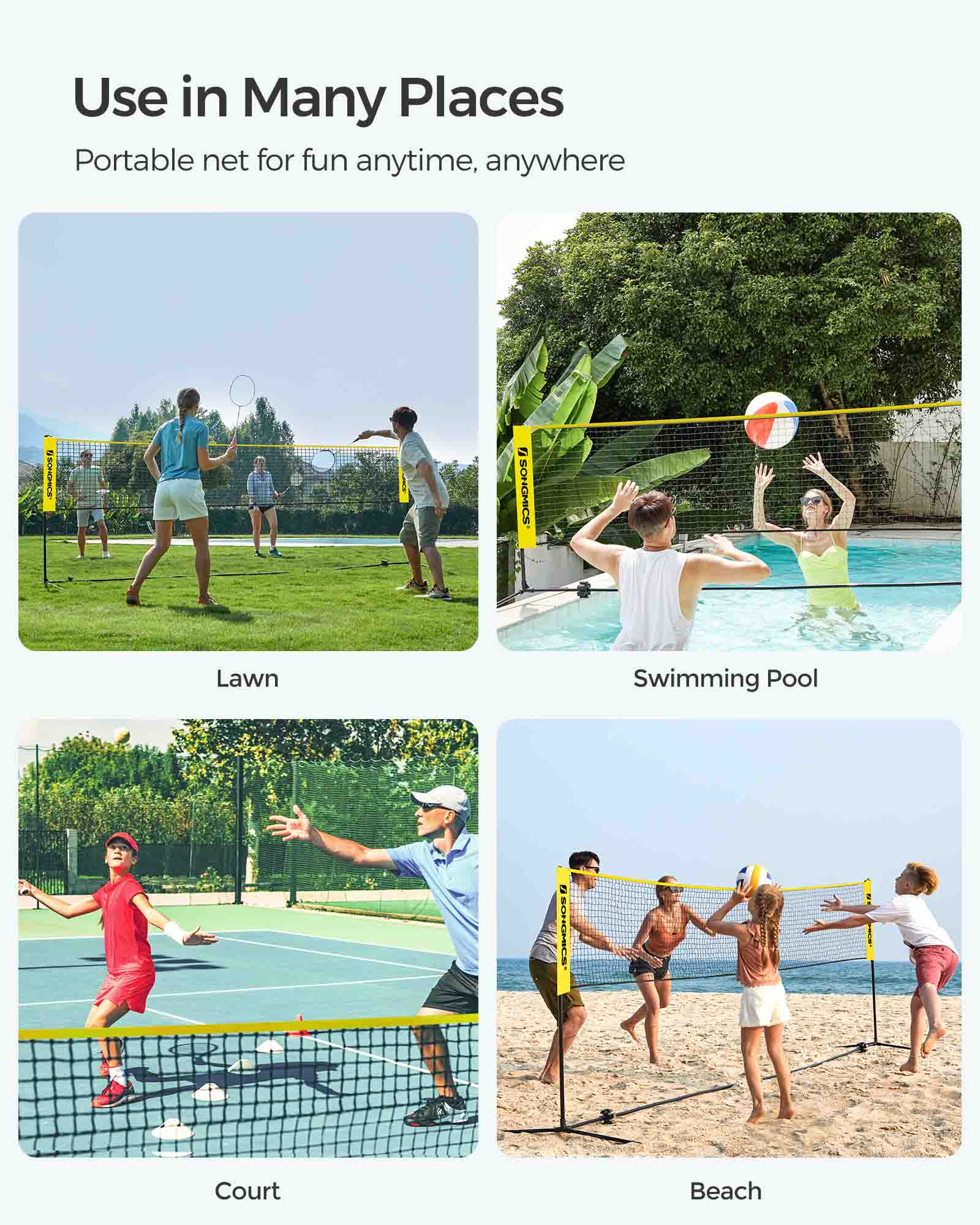 Height Adjustable Badminton Net - 5m - Durable Fabric - Includes Adjustable Poles