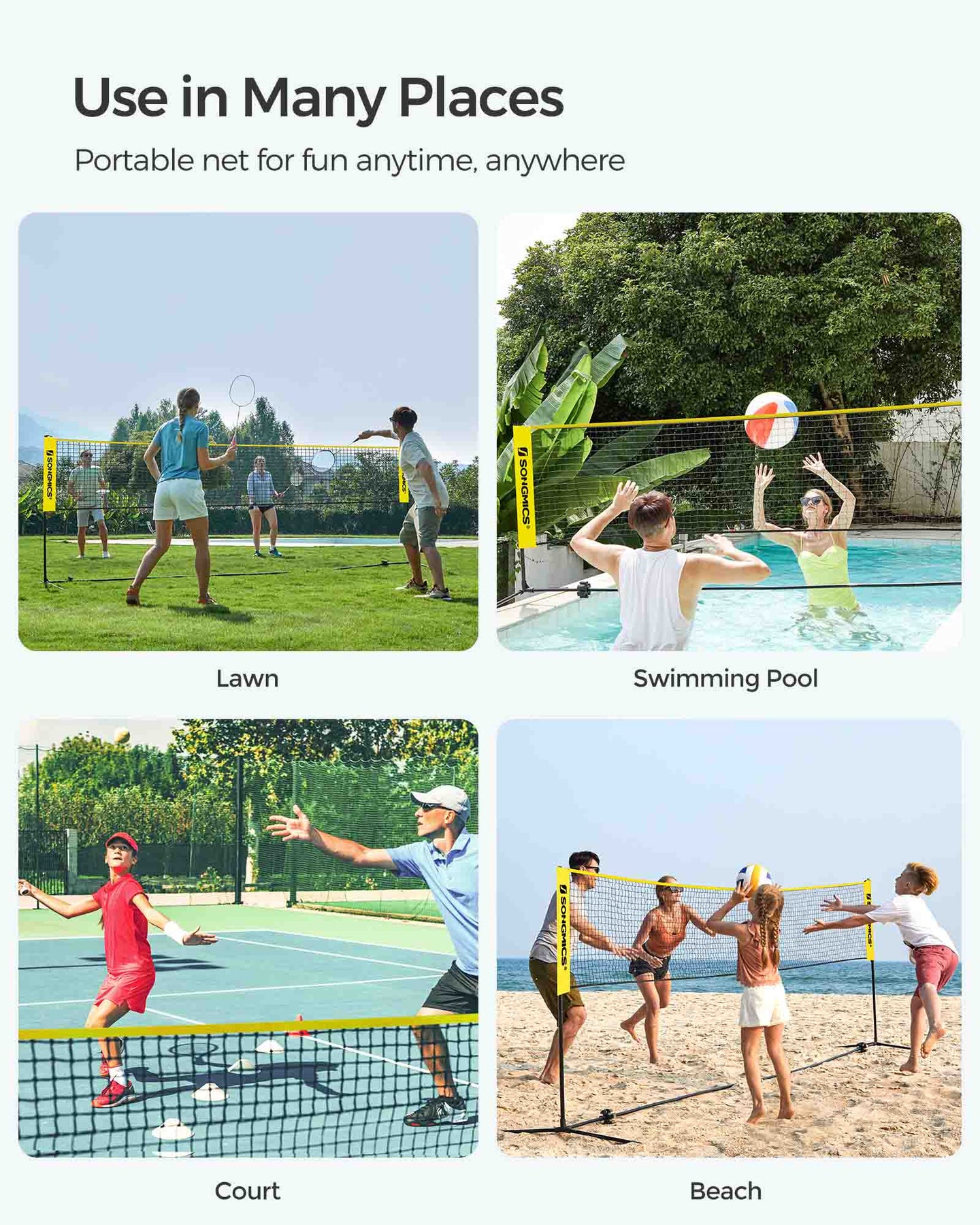 Height Adjustable Badminton Net - 5m - Durable Fabric - Includes Adjustable Poles