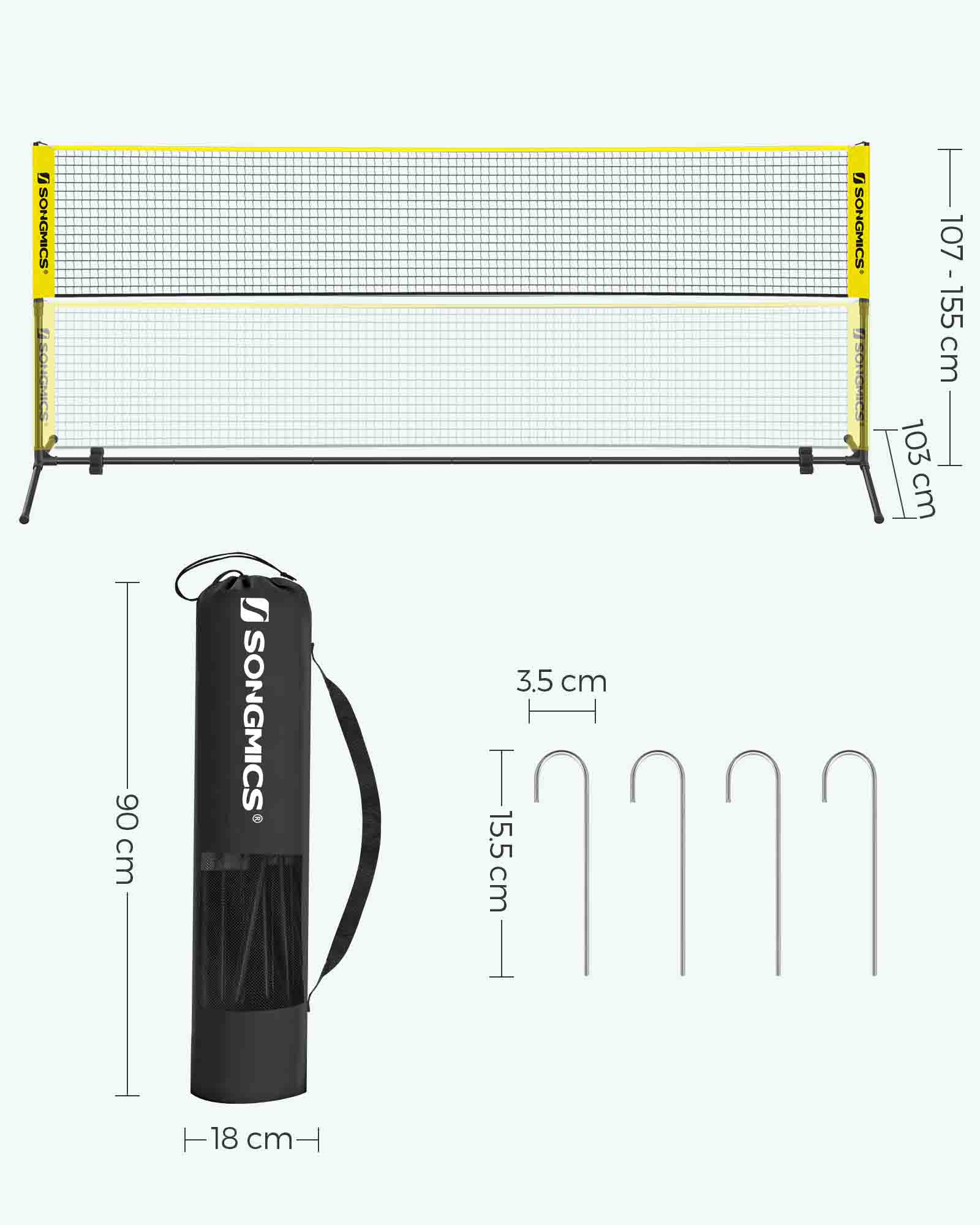 Height Adjustable Badminton Net - 5m - Durable Fabric - Includes Adjustable Poles
