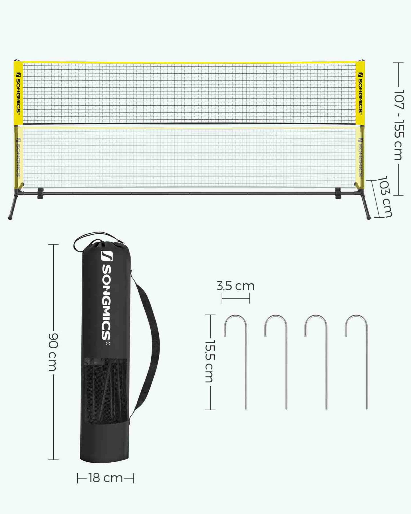 Height Adjustable Badminton Net - 5m - Durable Fabric - Includes Adjustable Poles