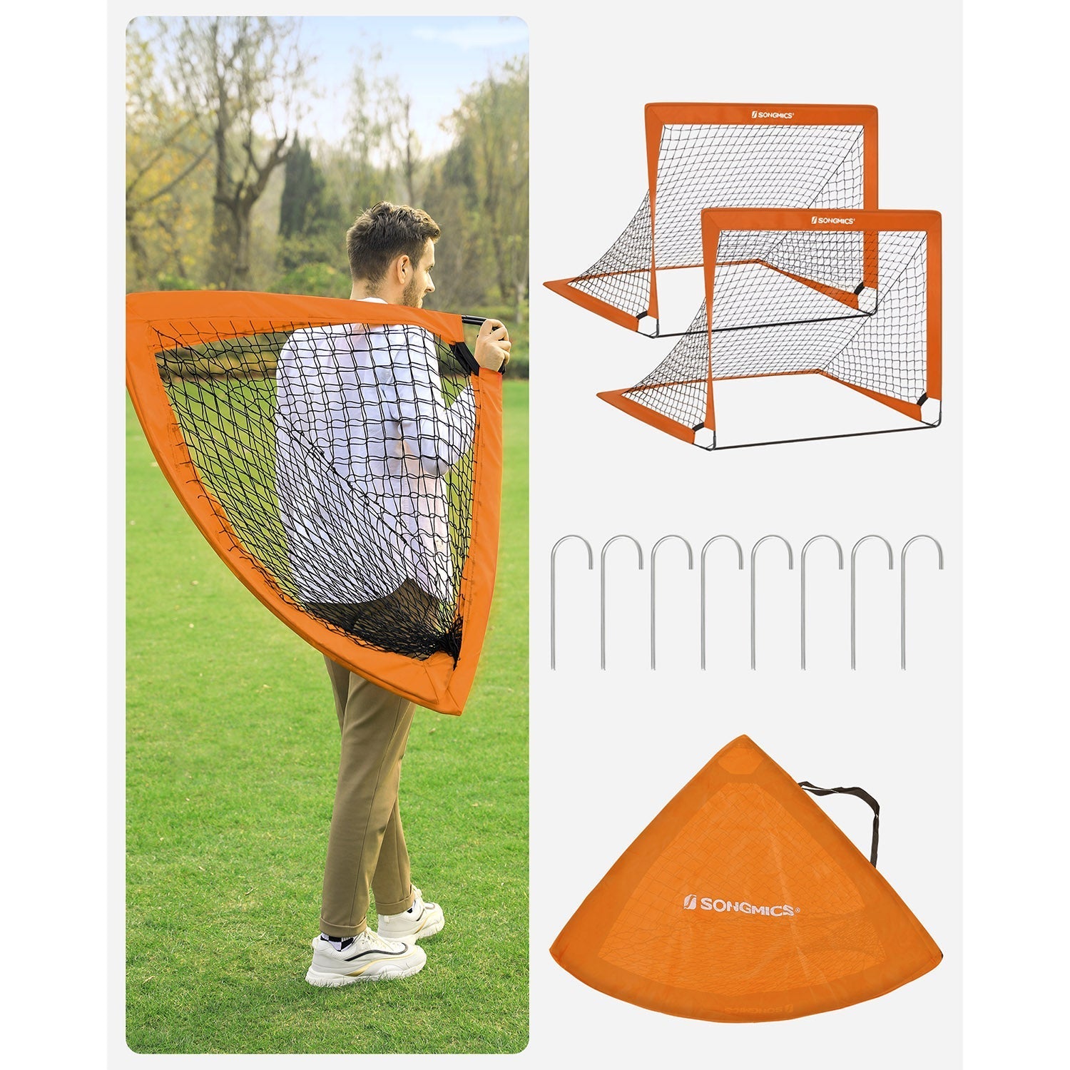 Set of 2 Children's Football Goals - Steel - Orange