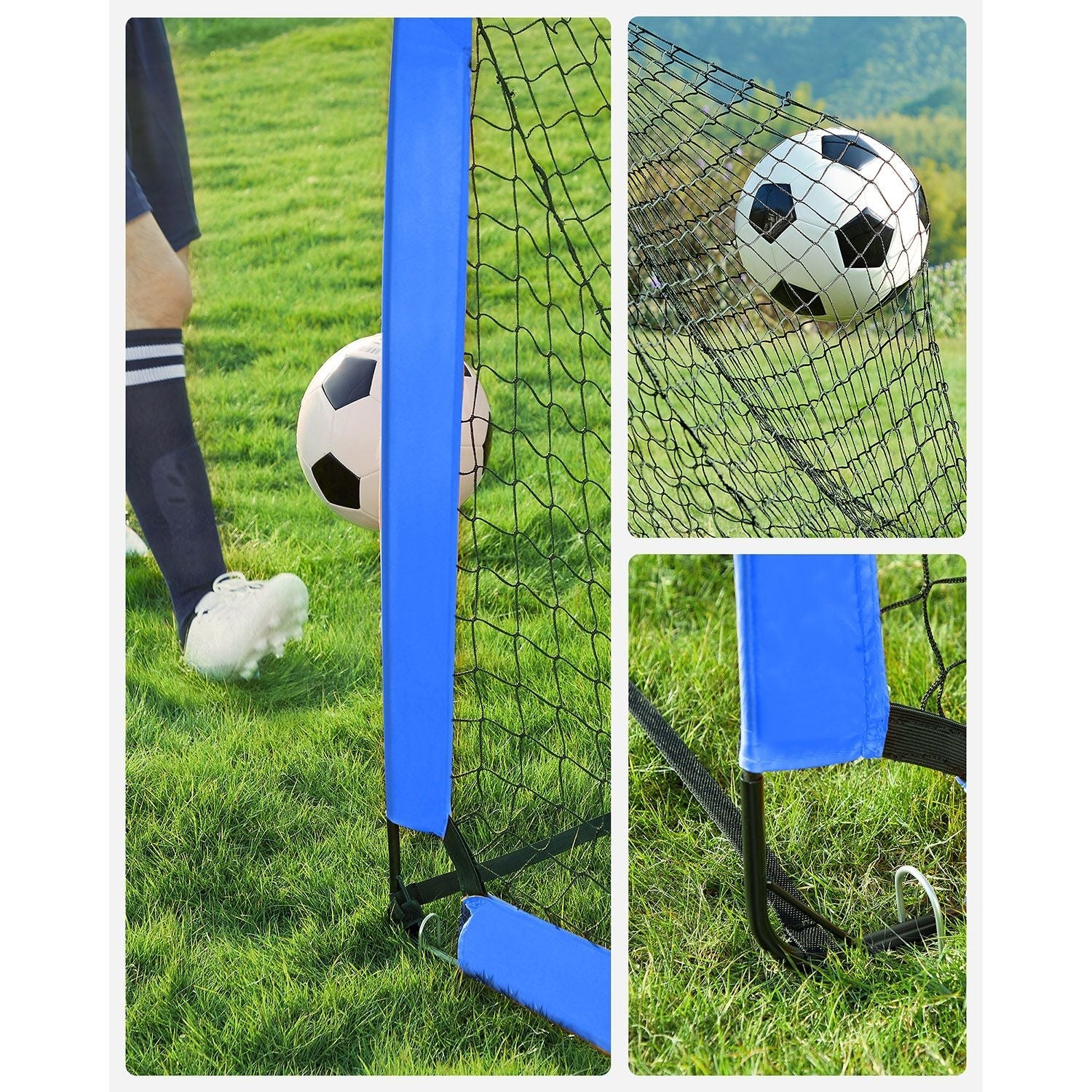 Set of 2 Folding Children's Football Goals - Steel - Blue and Red - Lightweight Design for Easy Portability