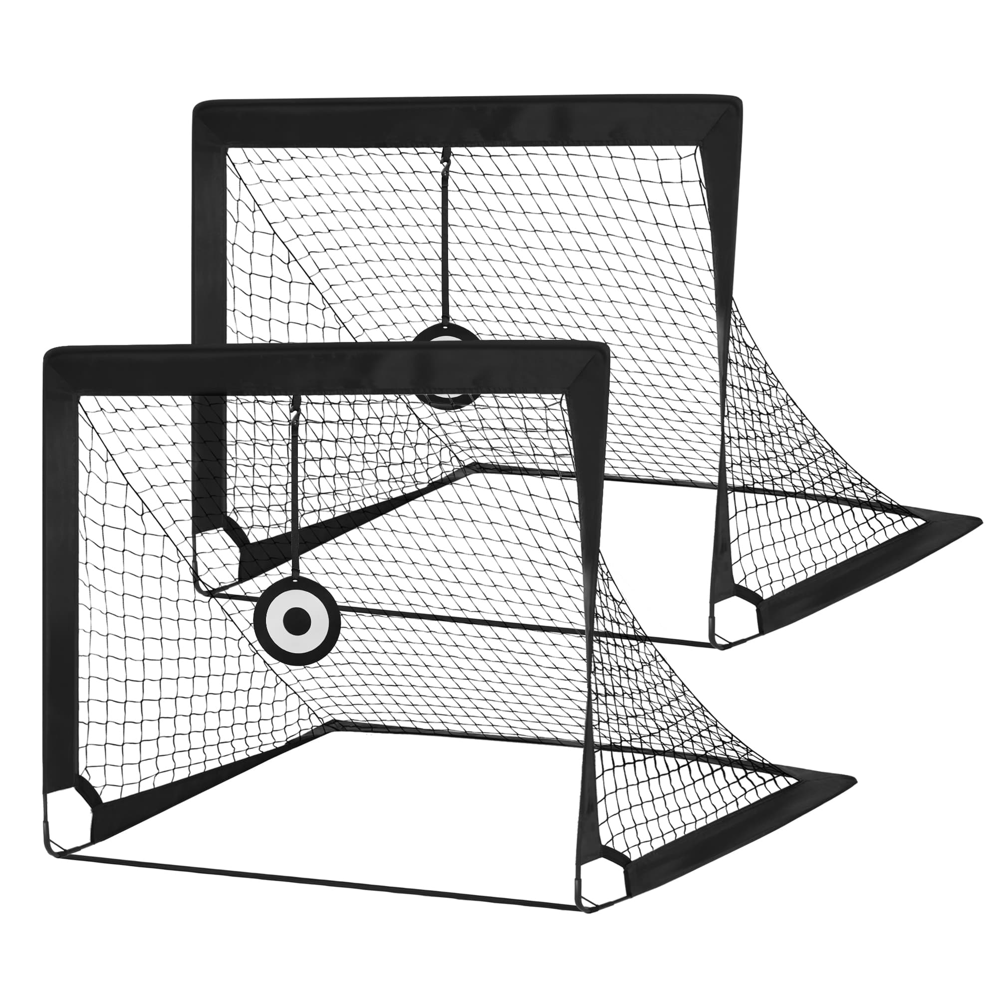 Set of 2 Portable Pop-Up Soccer Goals - Black - Fiberglass