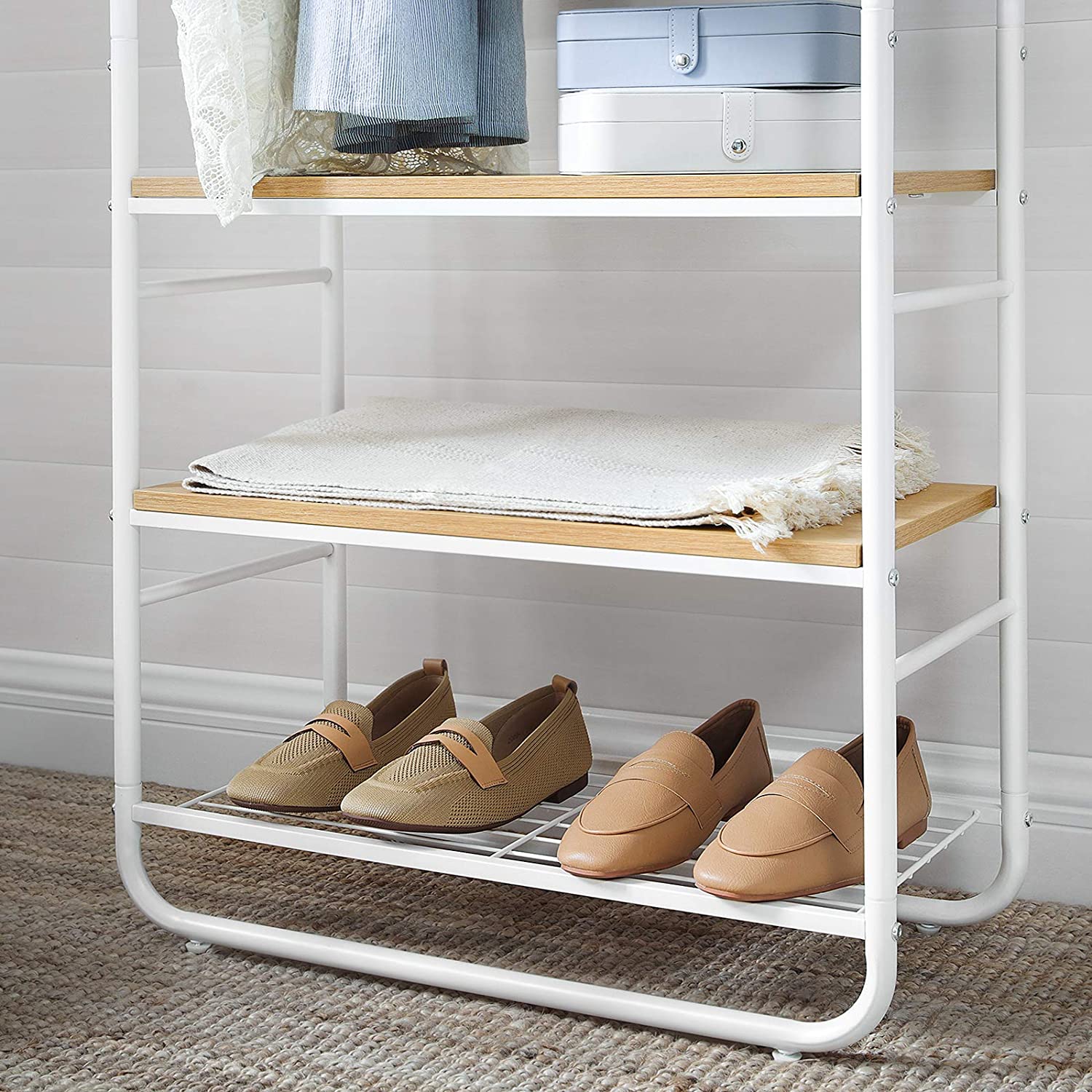 Coat Rack - Wood - Rustic Brown and Black - With Shoe Rack