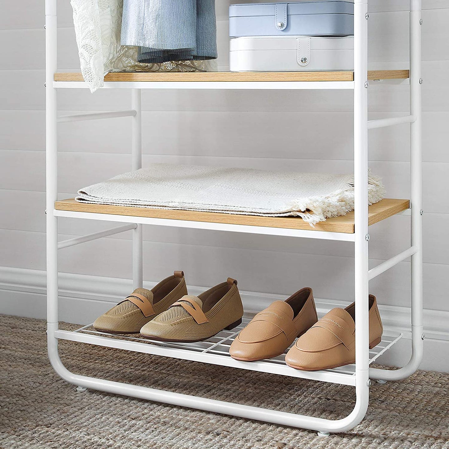 Coat Rack - Wood - Rustic Brown and Black - With Shoe Rack