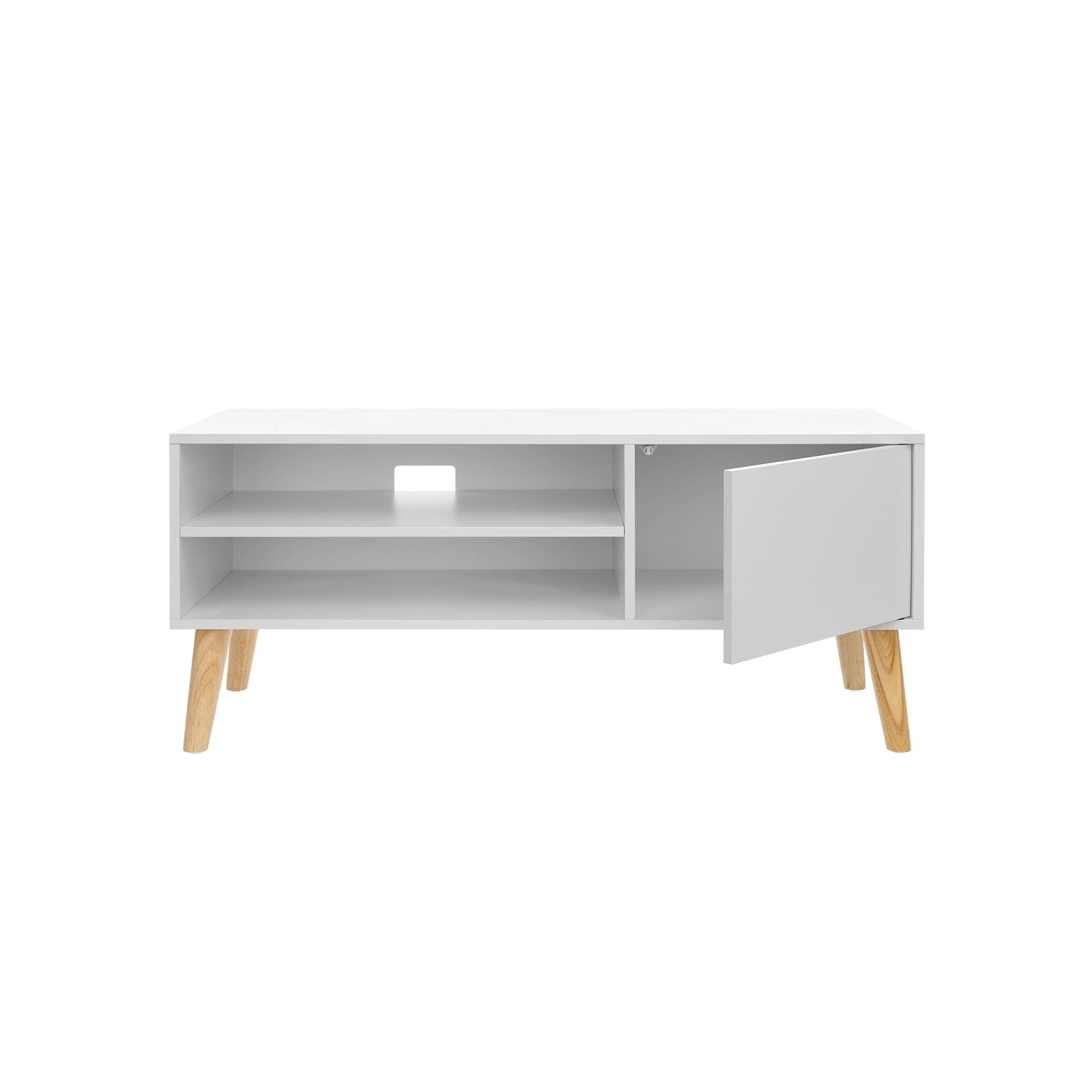 Scandinavian TV Stand - Wood - White - Retro Design for Flat Screen TVs and Gaming Consoles