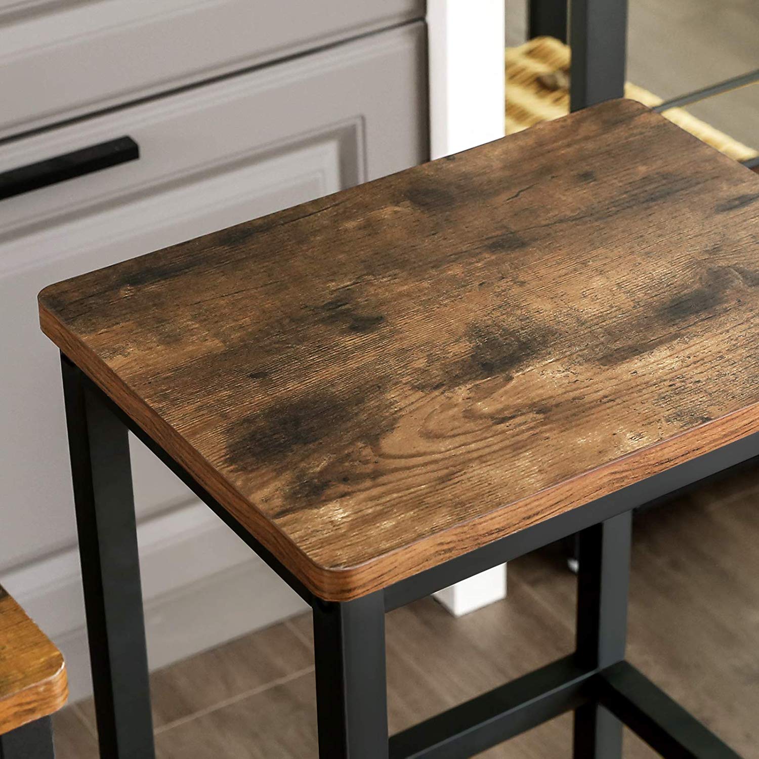 Set of 2 Industrial Bar Stools - Wood - Rustic Brown - Footrest Included